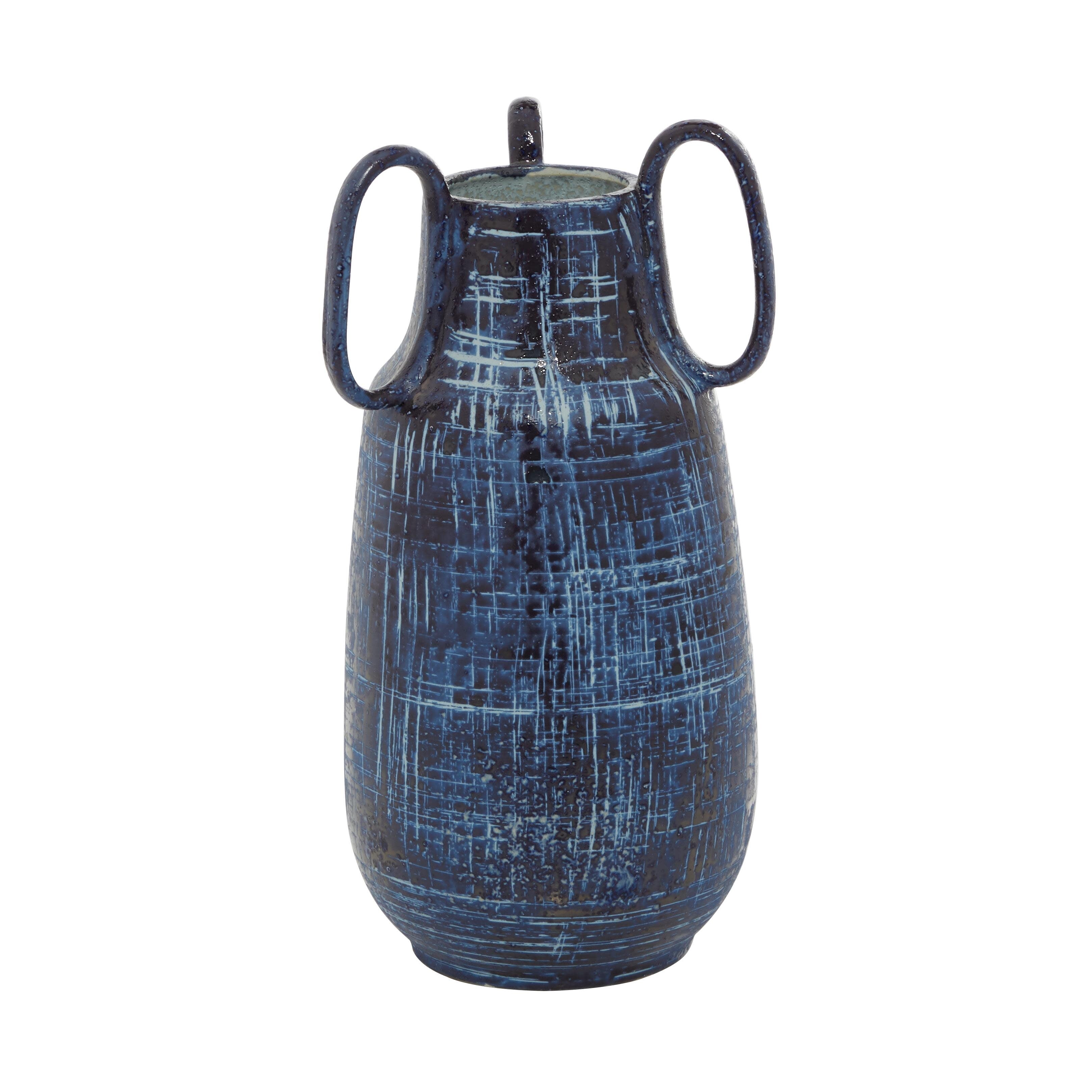 Ceramic Decorative Vase with Handles - Blue - Roche River Decor