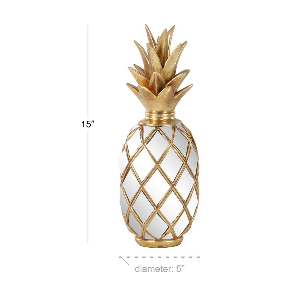 Polystone Fruit Pineapple Decorative Sculpture with Mirror Accents - Gold - Roche River Decor