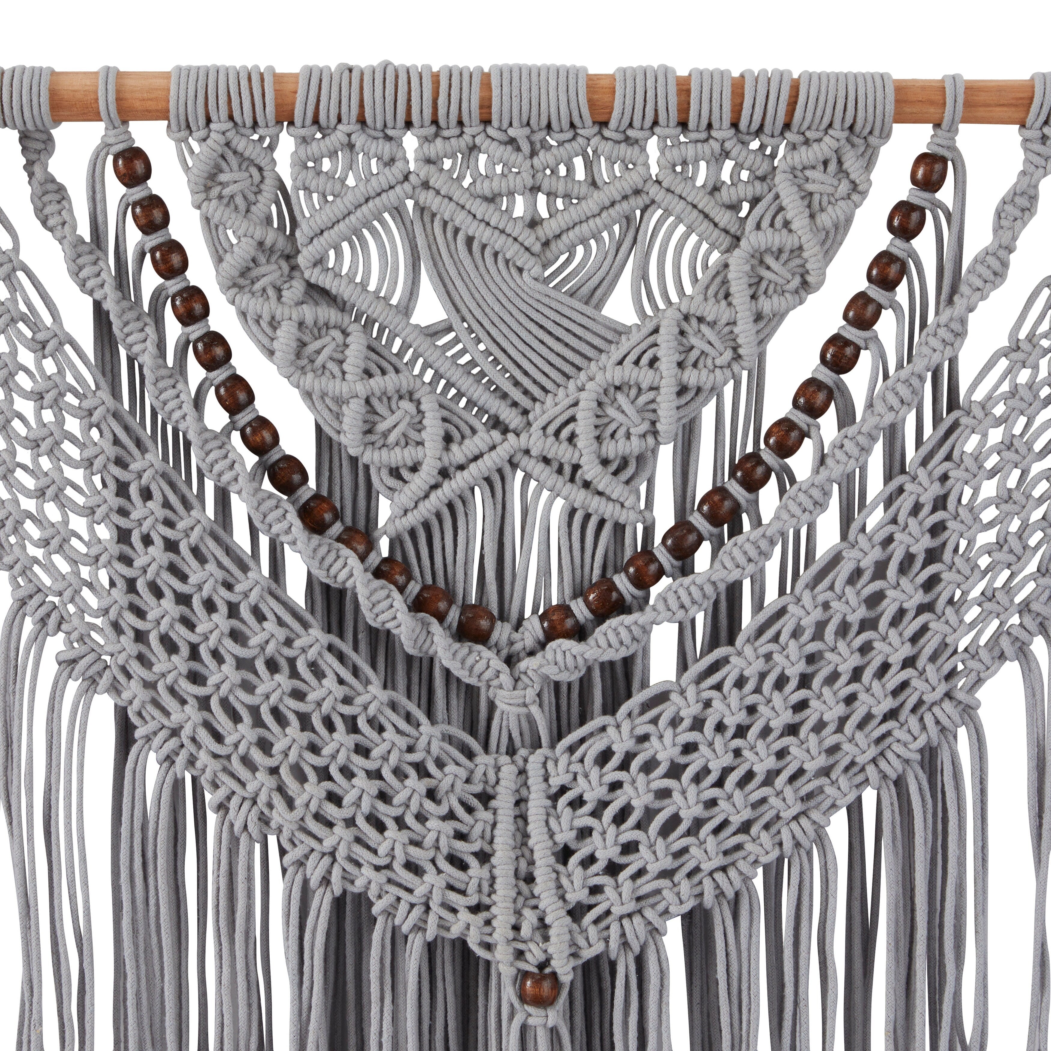 Cotton Handmade Intricately Weaved Macrame Wall Decor with Beaded Fringe Tassels - Gray or Cream