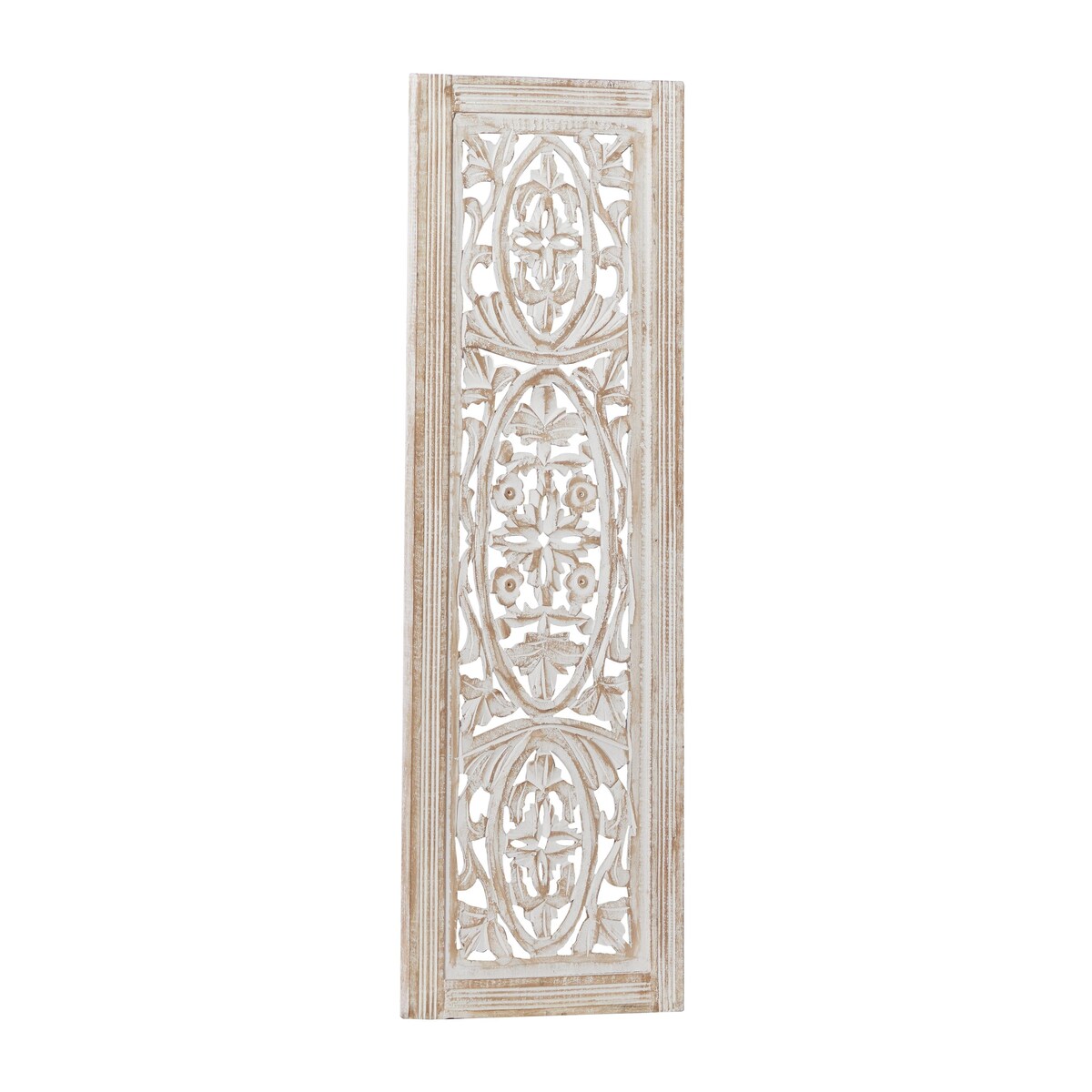 Mango Wood Floral Handmade Intricately Carved Arabesque Home Wall Decor - Cream - Roche River Decor