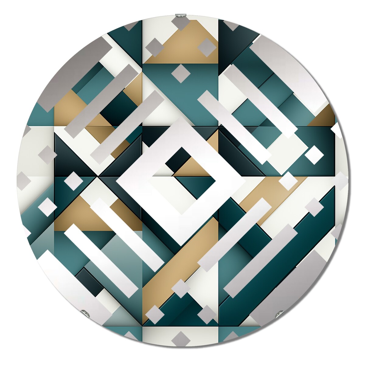 Designart Teal And Golden Modern Geometric Tiles - Modern Geometric Diamond Decorative Mirror