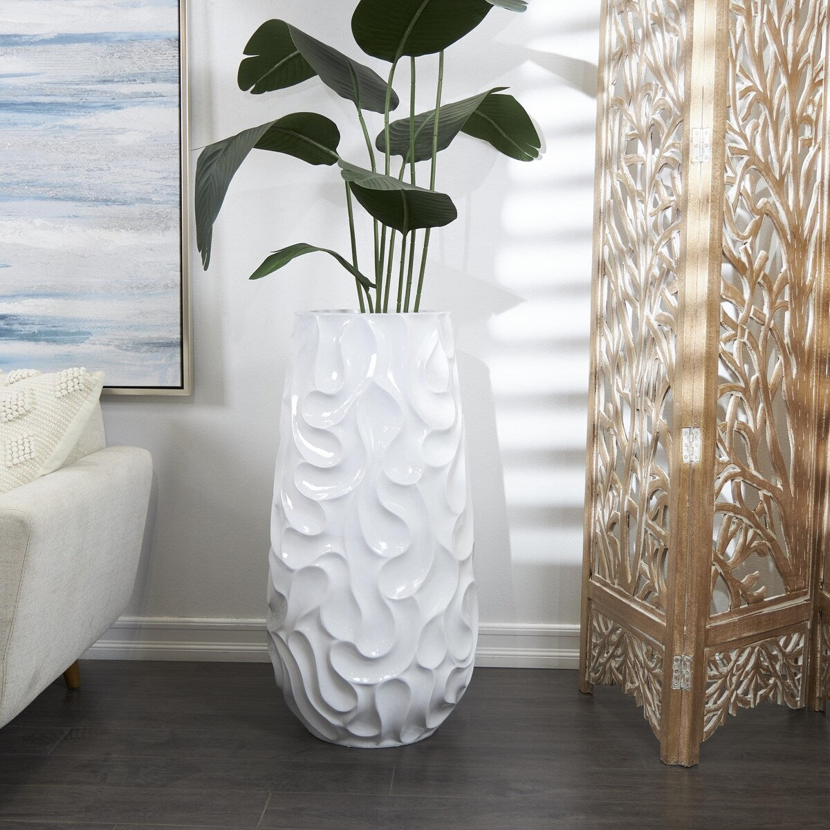 Resin Wave Inspired Textured Decorative Vase - White or Black - Roche River Decor