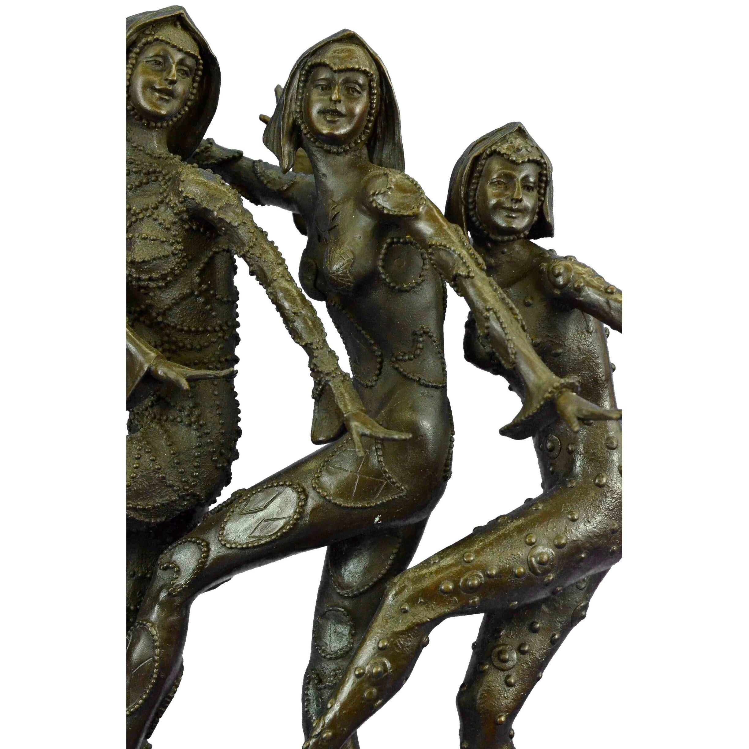 Signed 55 Lbs Large Five Chiparus Dancer Art Nouveau Marble Base Sculpture Decor