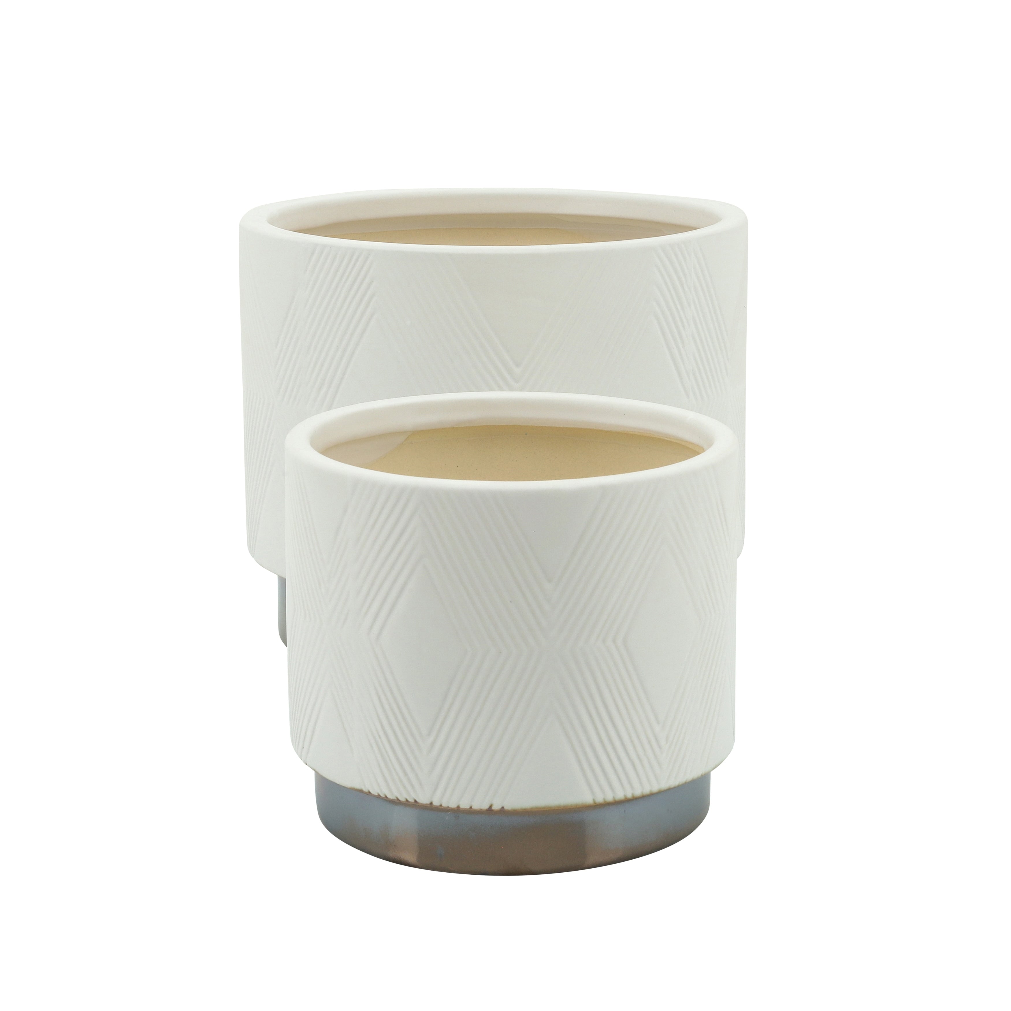 Sagebrook Home Modern Neutral Ceramic Planter Set of 2 - 8x8x7