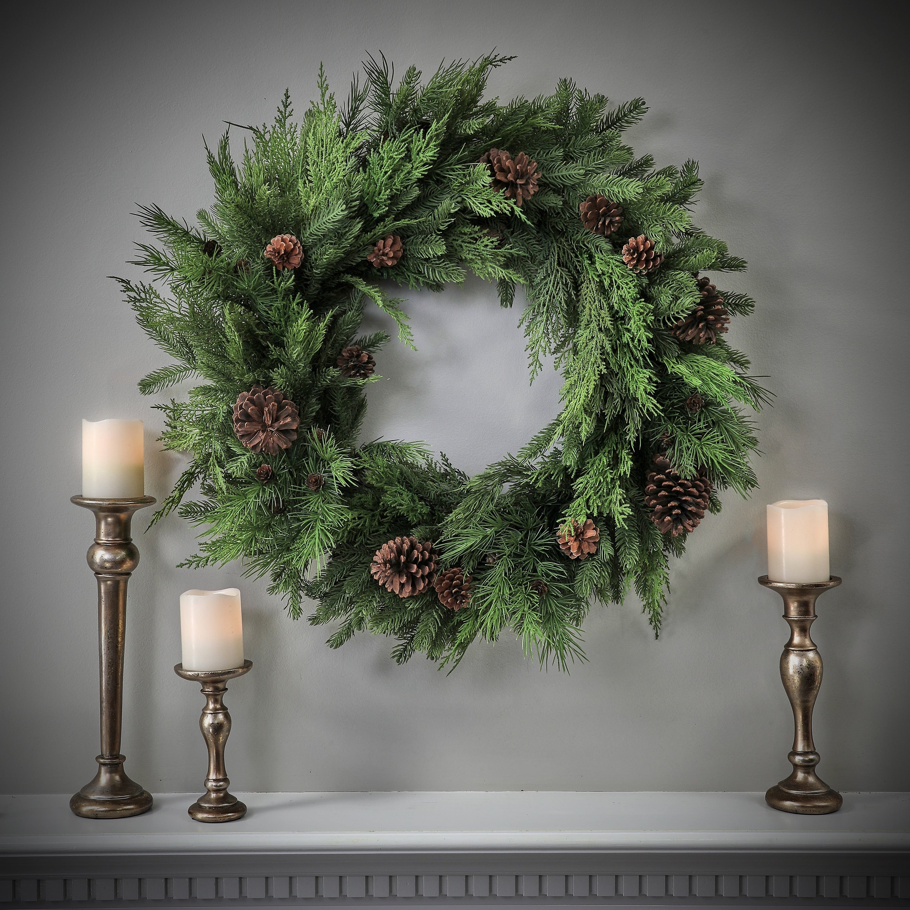 30 Natural Touch Mix Evergreen Wreath - Green - 30