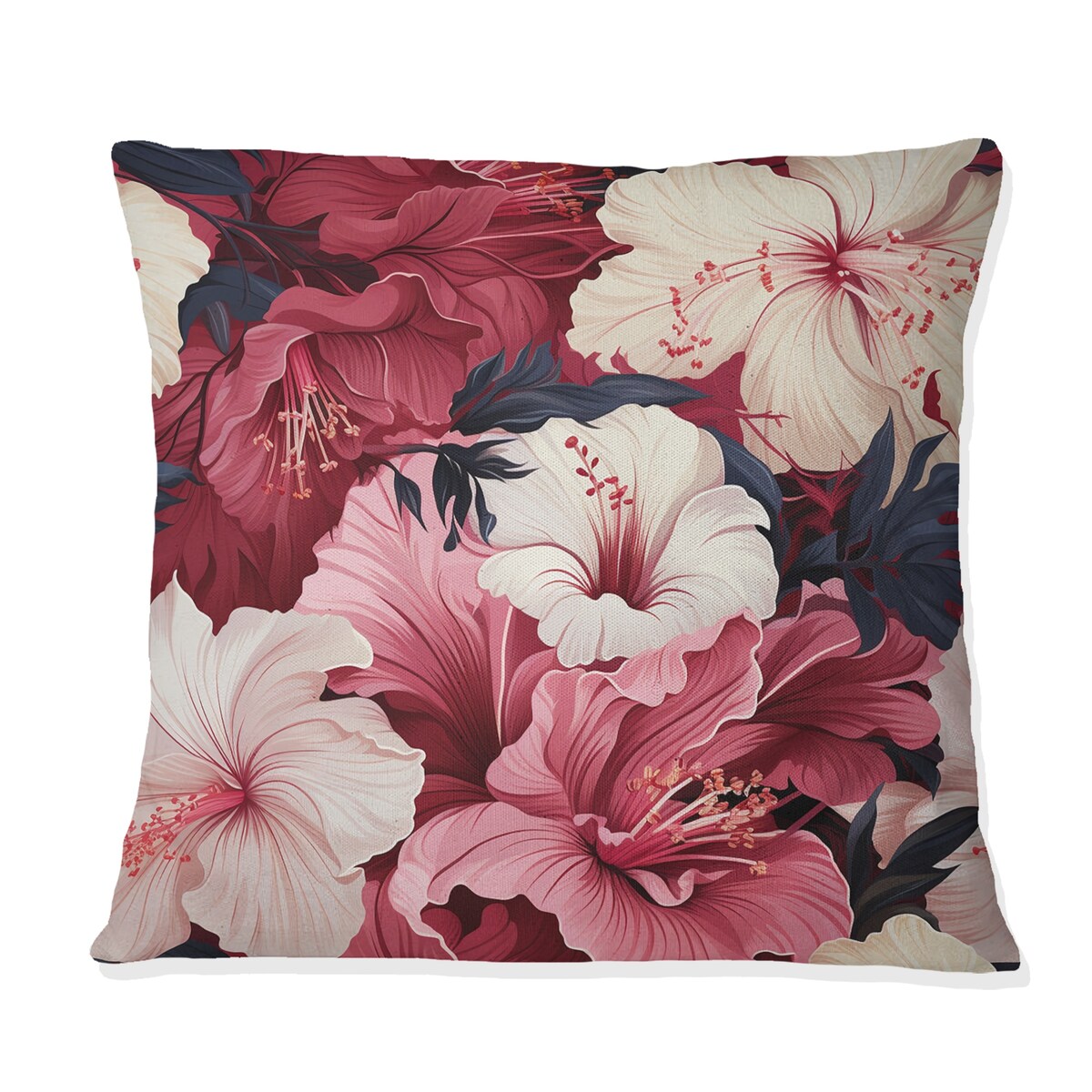 Designart Hibiscus Romance Tropical Pattern VI Tropical Printed Throw Pillow