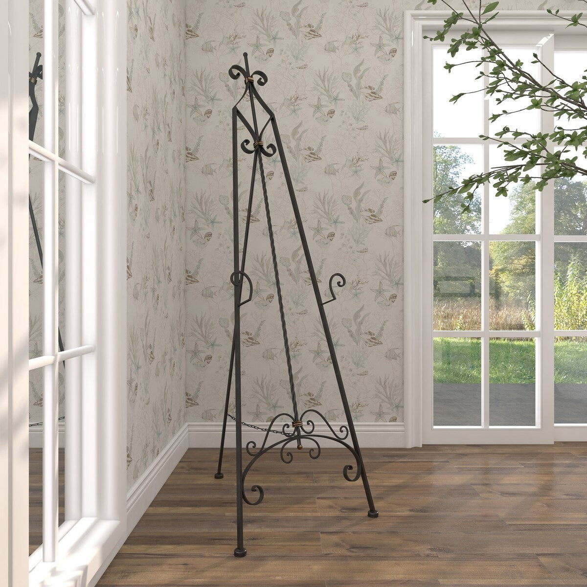 Metal Scroll Tall Adjustable Display Easel with Gold Accents - Black - Roche River Decor