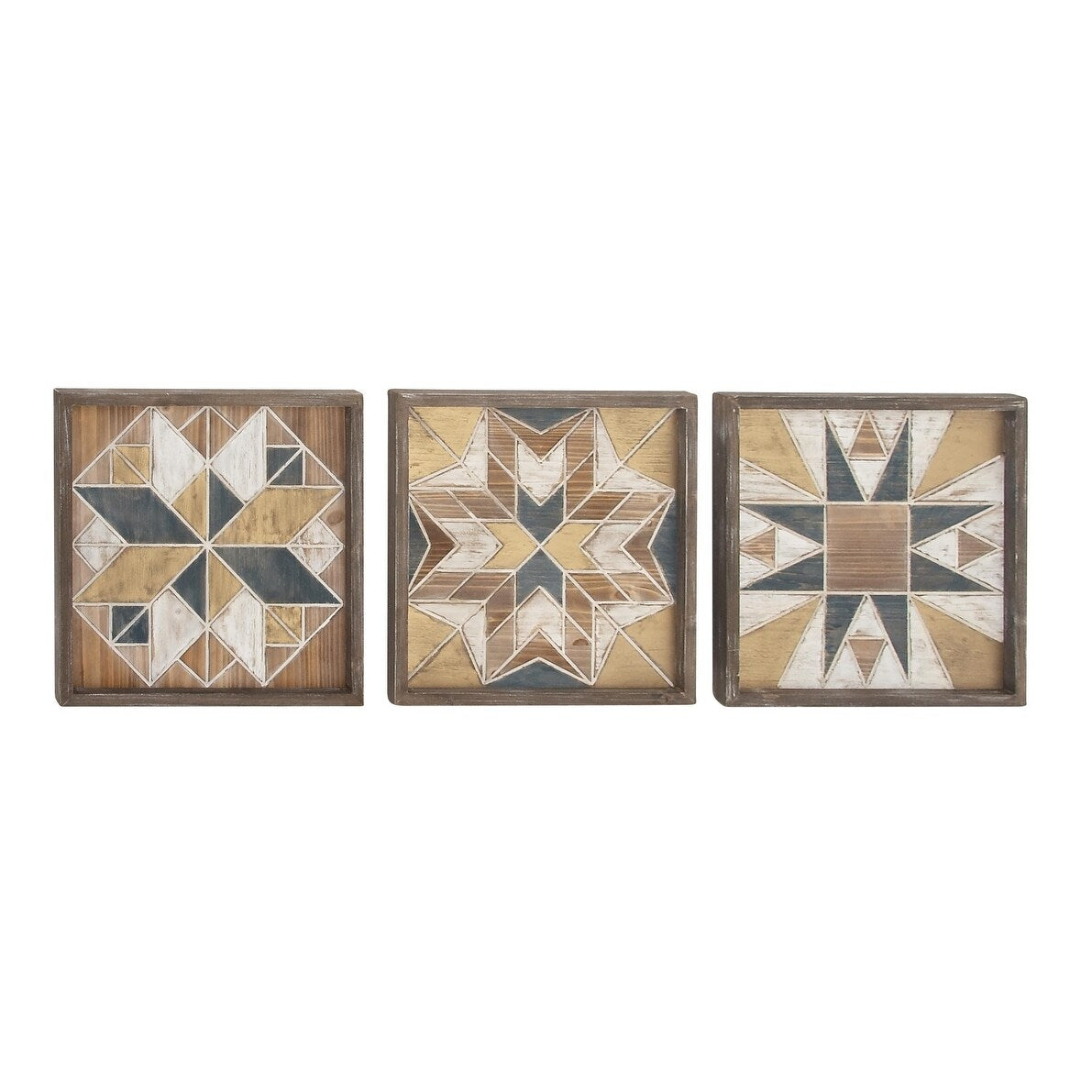 Wood Geometric Handmade Southwestern Home Wall Decor - Set of 3 Multi Colored - Roche River Decor