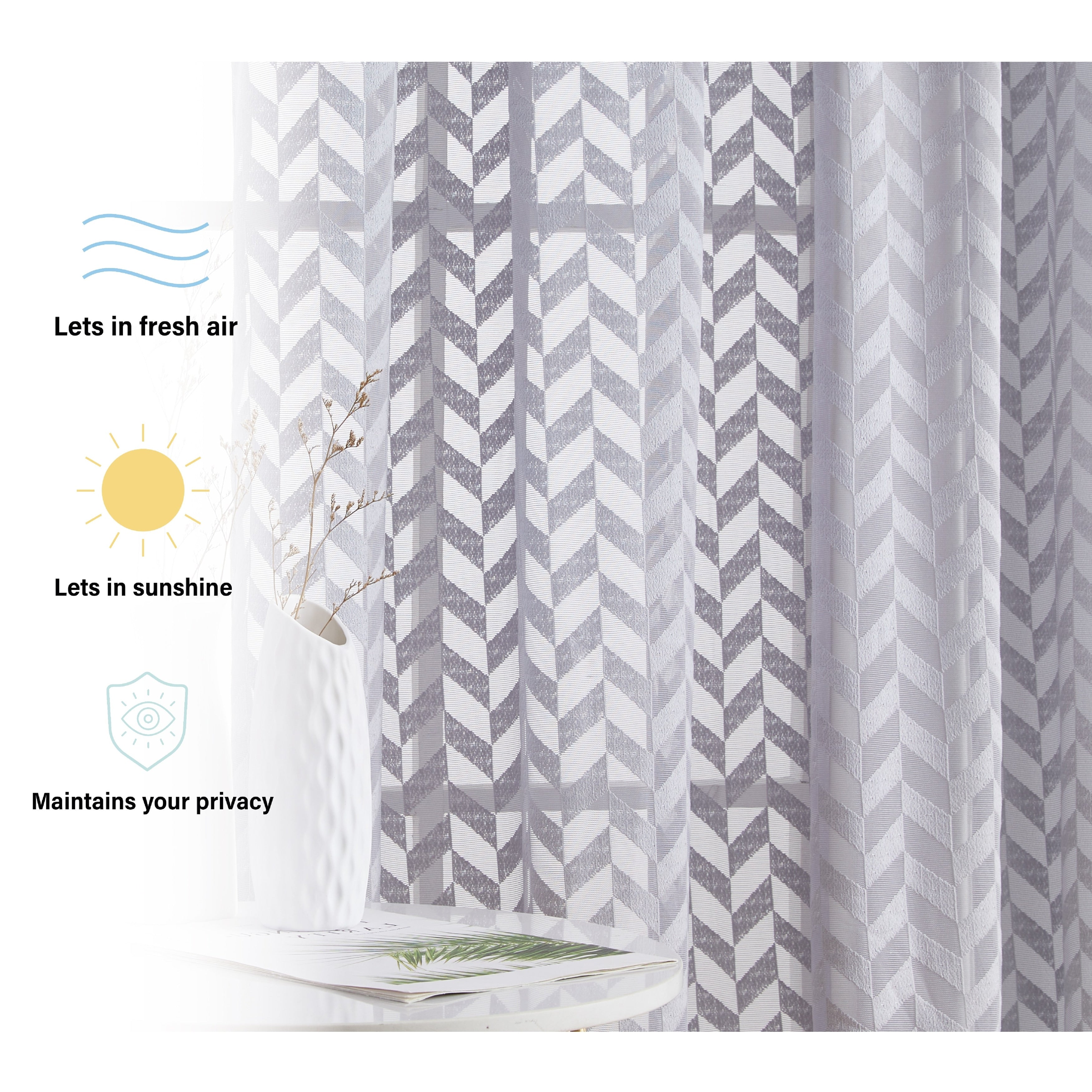 HLC.me Herringbone Lace Thick Semi Sheer Premium Grommet Top Window Curtain Panels Kids Room & Bedroom - Set of 2 Panels