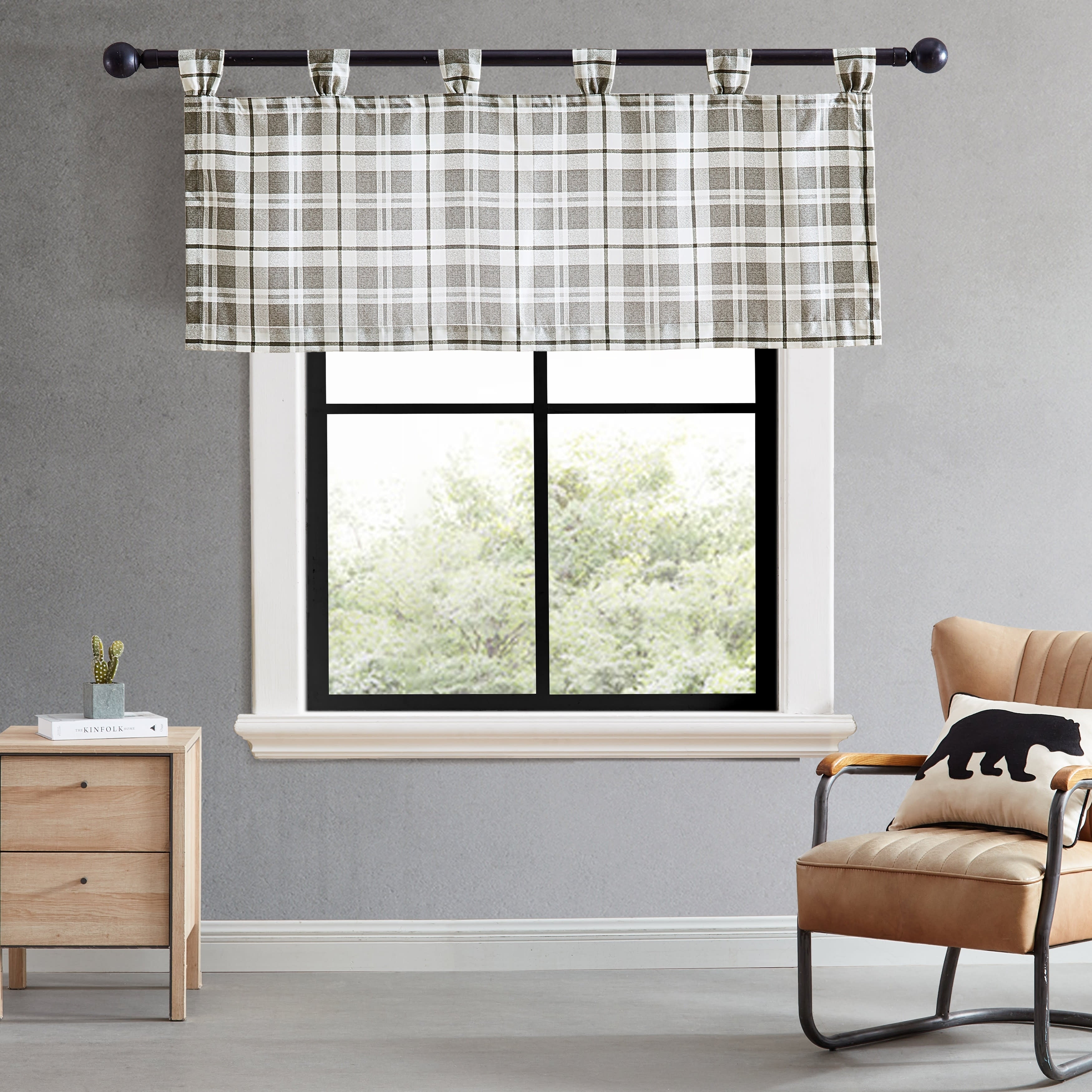 Eddie Bauer Fall Creek Plaid Grey Tab Top Window Valance - 50 x 20