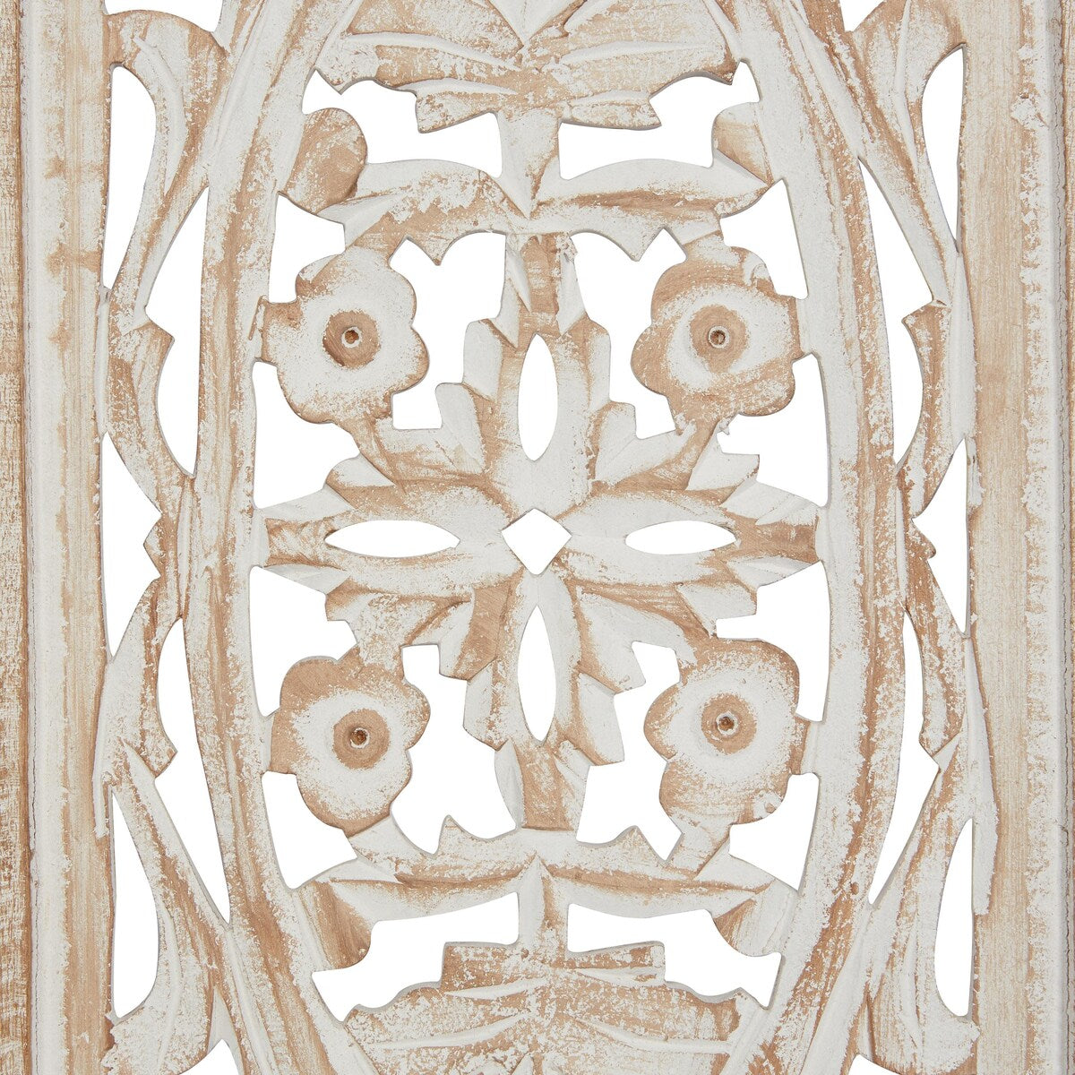 Mango Wood Floral Handmade Intricately Carved Arabesque Home Wall Decor - Cream - Roche River Decor