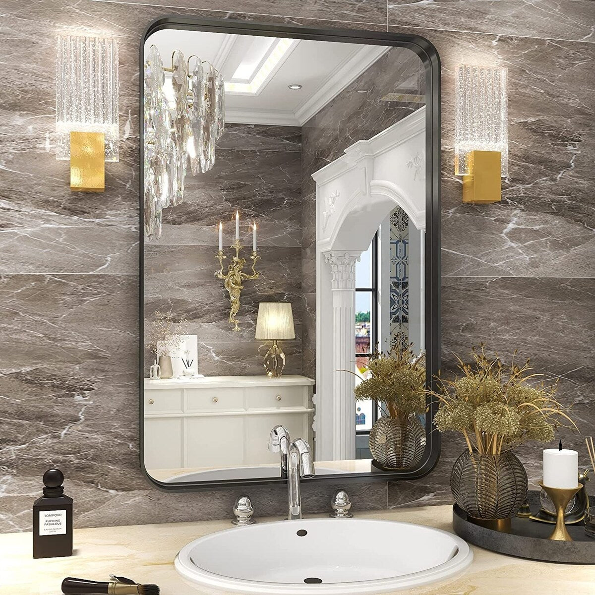 Wide Edge Wall Mirror Rectangle Bathroom Metal Frame Vanity Mirror