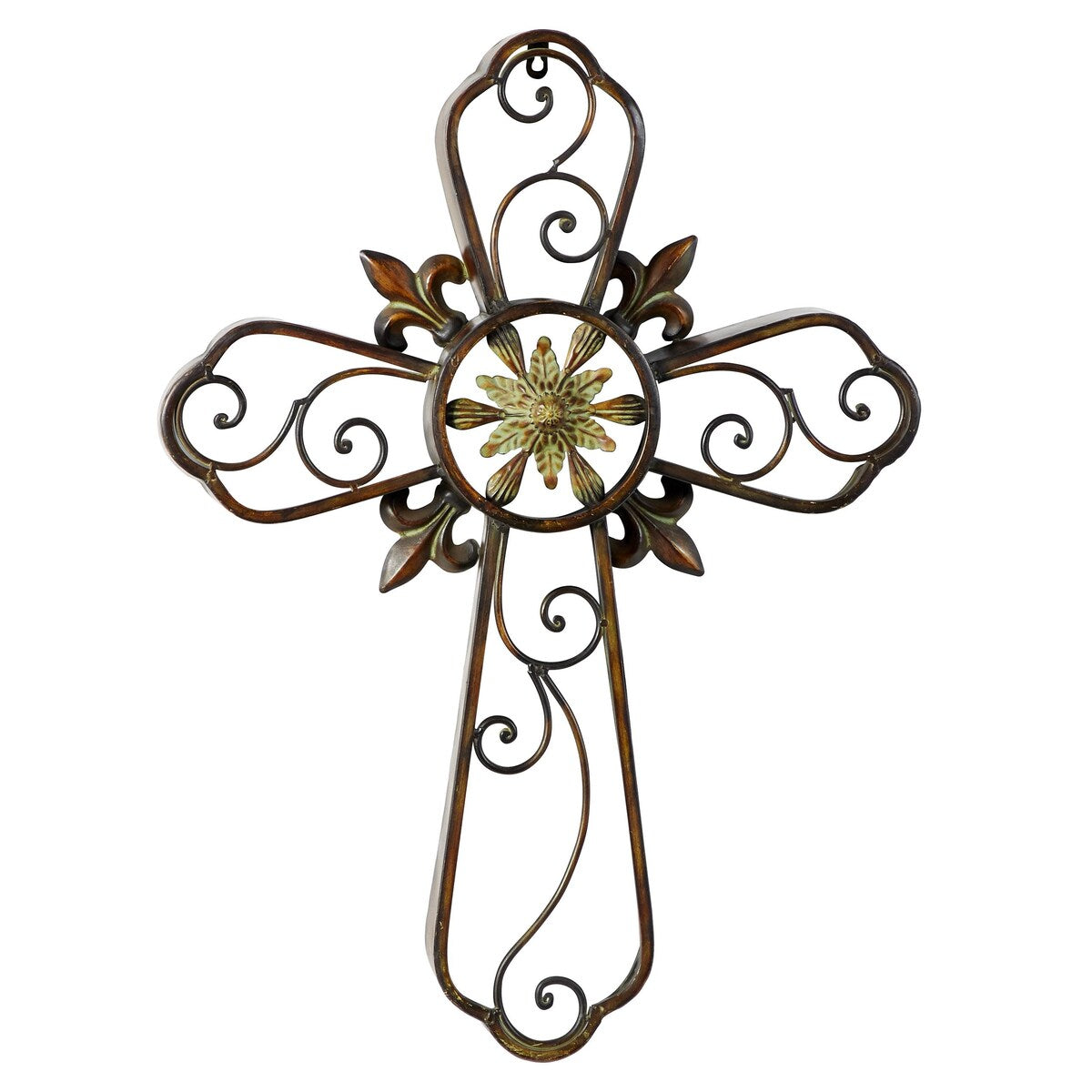 Metal Cross Scroll Home Wall Decor - Brown - Roche River Decor