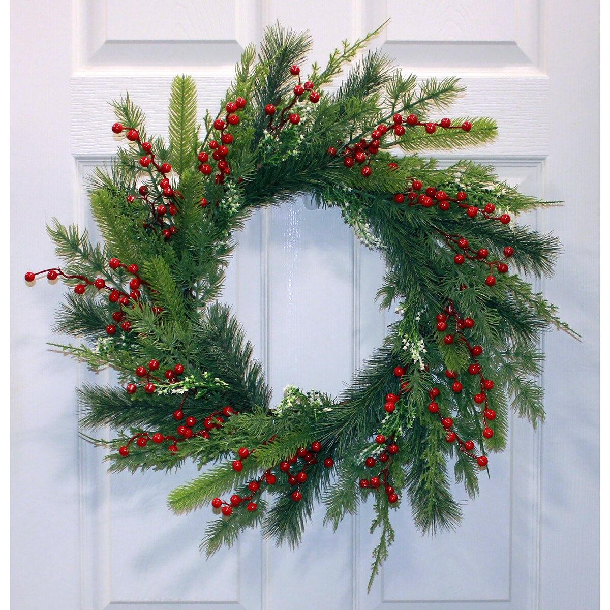 23 Artificial Christmas Mixed Evergreen Pine & Red Berry Wreath - 23