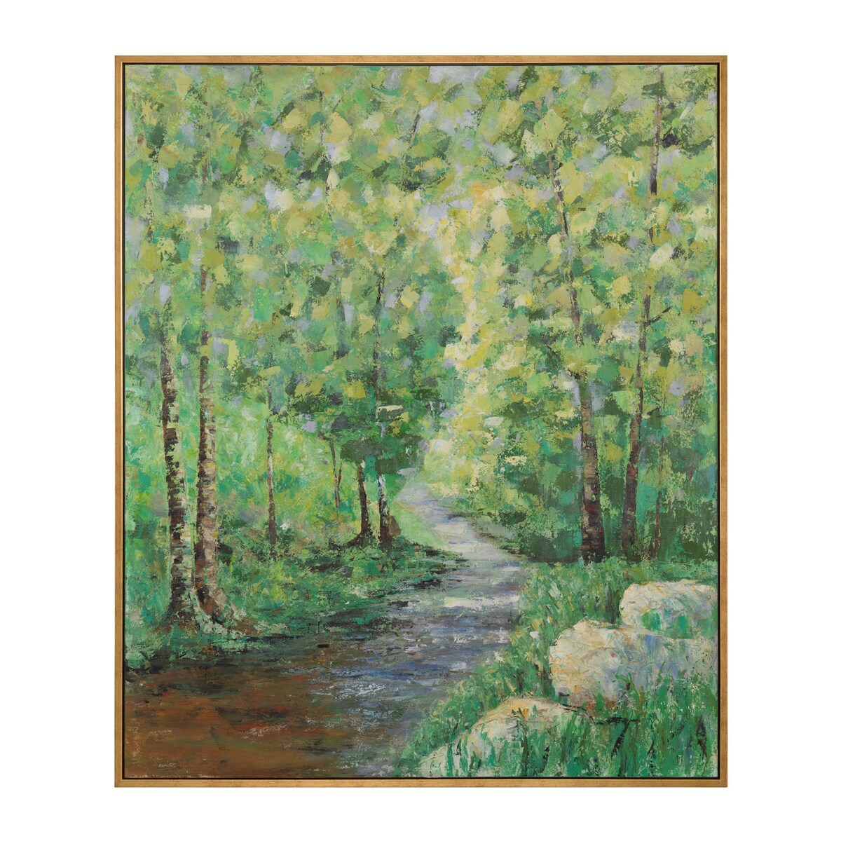 Spring Rivers Canvas Wall Art with Gold Frame - Green