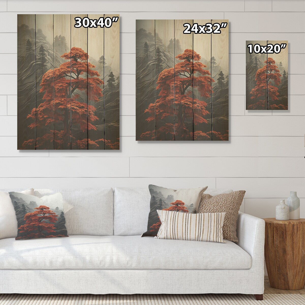 Designart Redwood Solitude In Monochrome Forest Tree Redwood Wood Wall Decor - Red Wood Panel On Natural Pine Wood