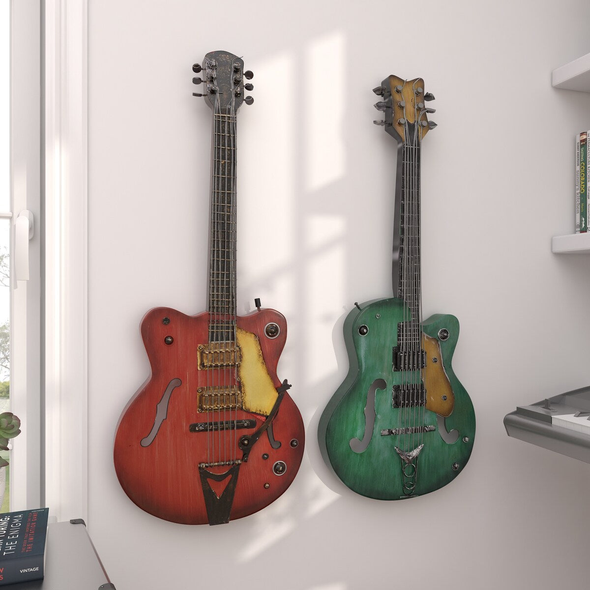 Metal Guitar Home Wall Decor - Set of 2 Multi Colored - Roche River Decor