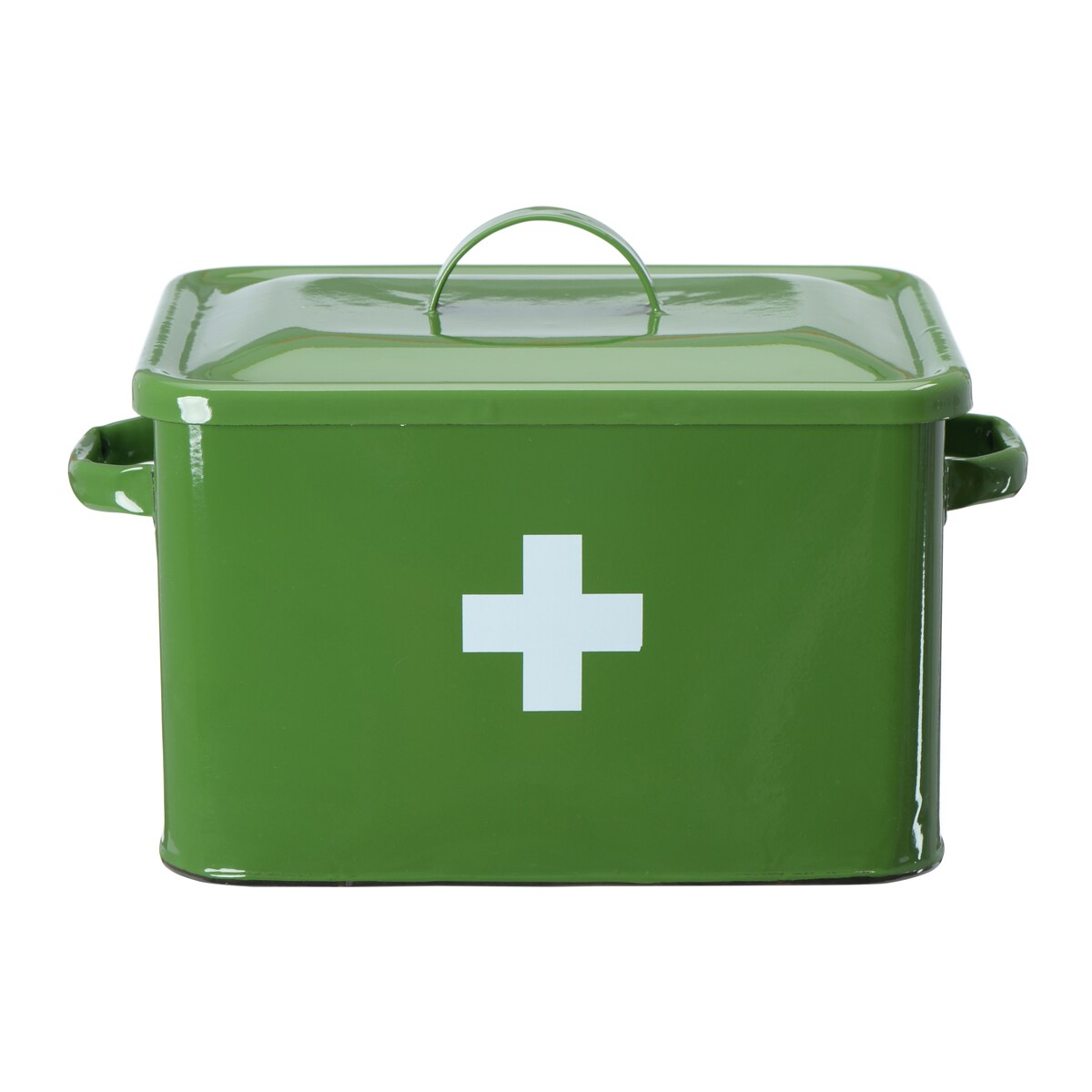 Enameled Metal First Aid Box with Lid and Swiss Cross