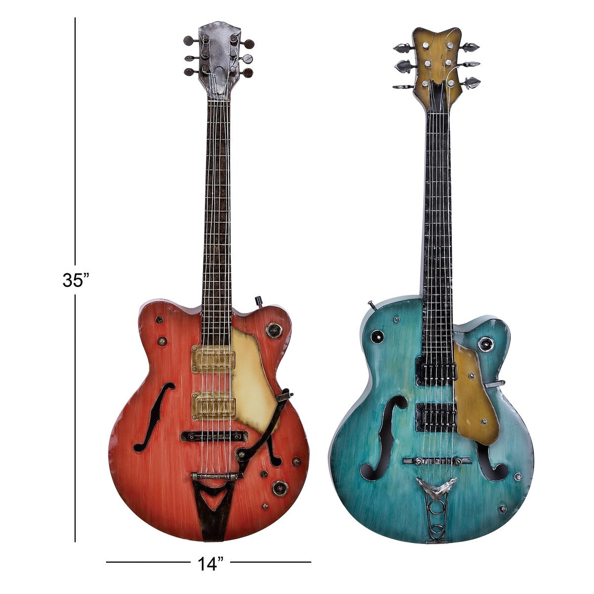 Metal Guitar Home Wall Decor - Set of 2 Multi Colored - Roche River Decor