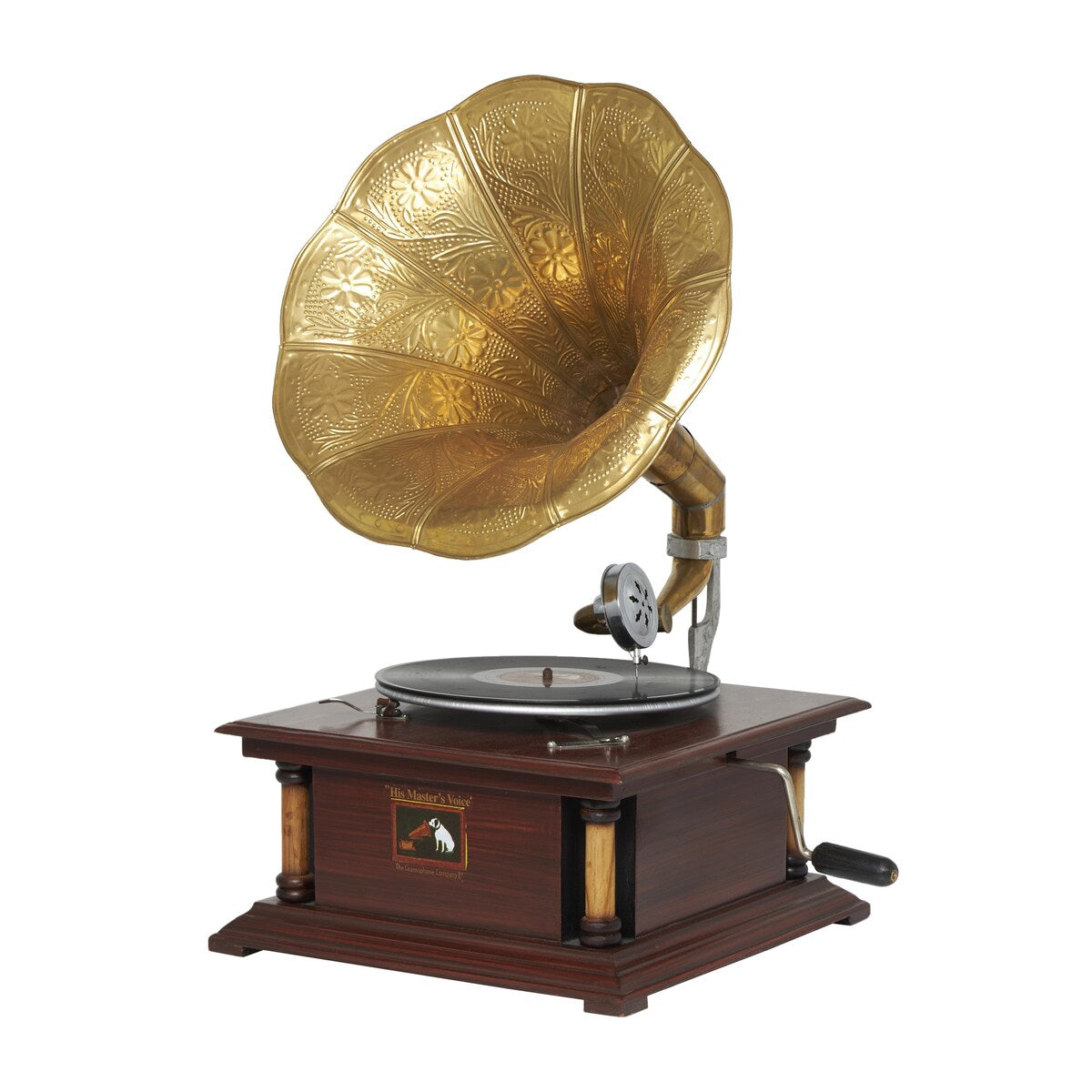 Wood Functional Gramophone with Record - Brown - Roche River Decor