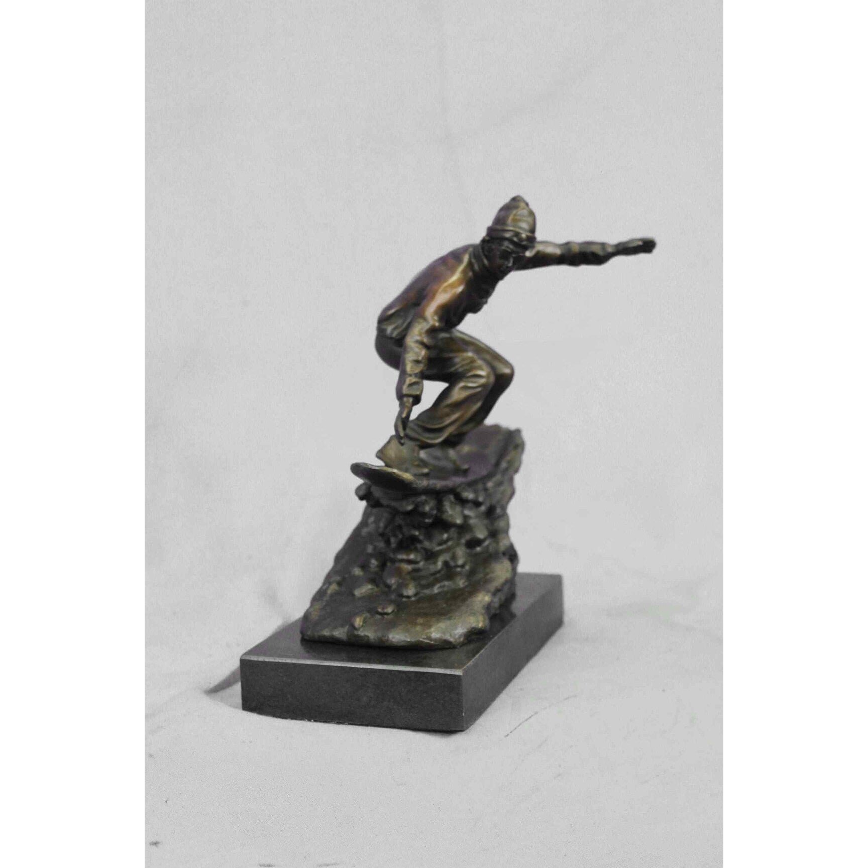 Real Bronze Marble Ski Snowboarder Winter Sport Figurine Sculpture Figural Decor