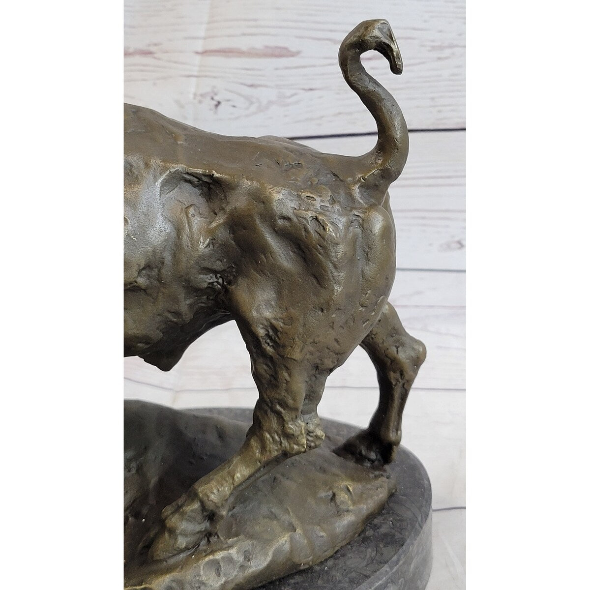 American Buffalo Bison Bull Bronze Sculpture By Barye On Marble Base Figure Art