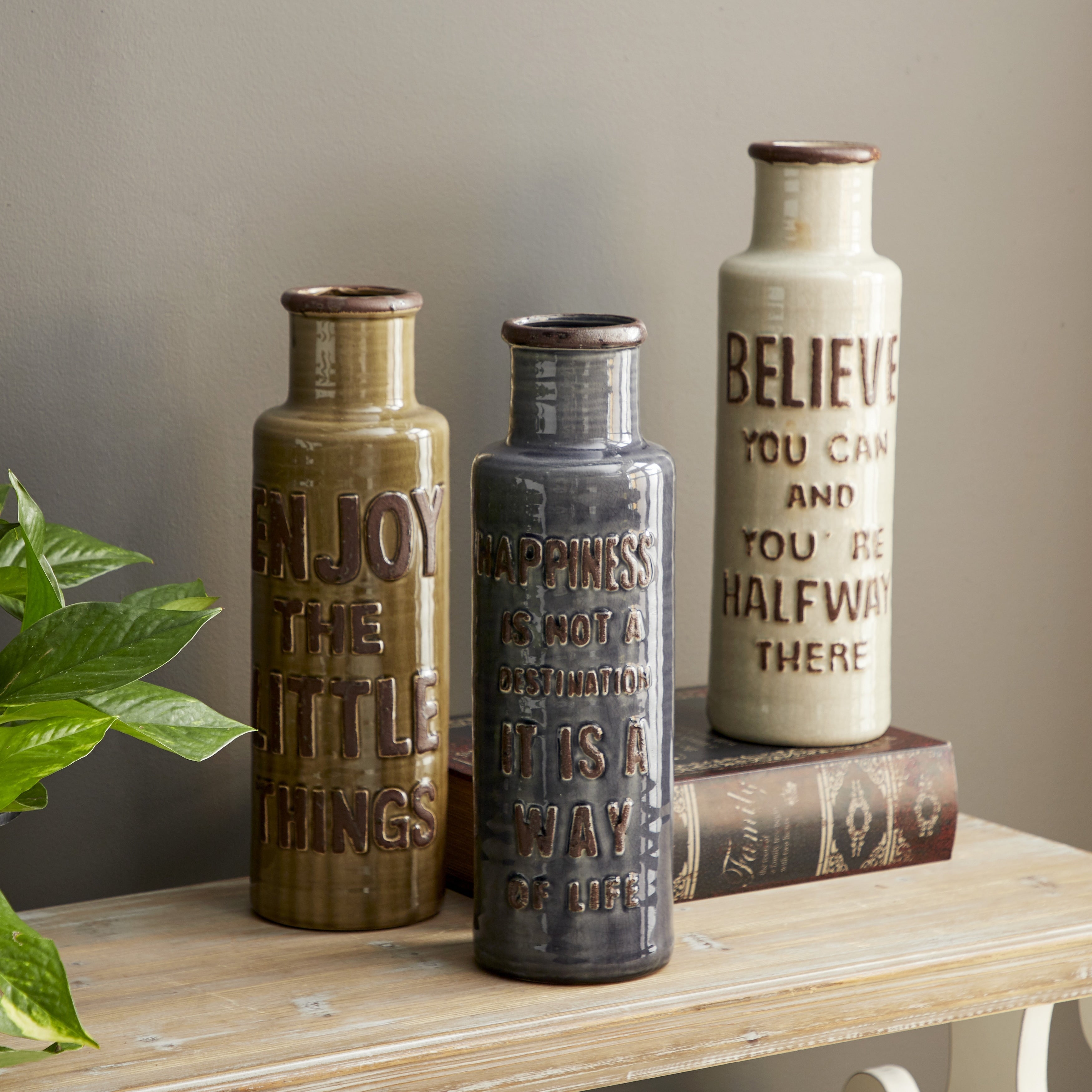 Brown Stoneware Farmhouse Vase (Set of 3)