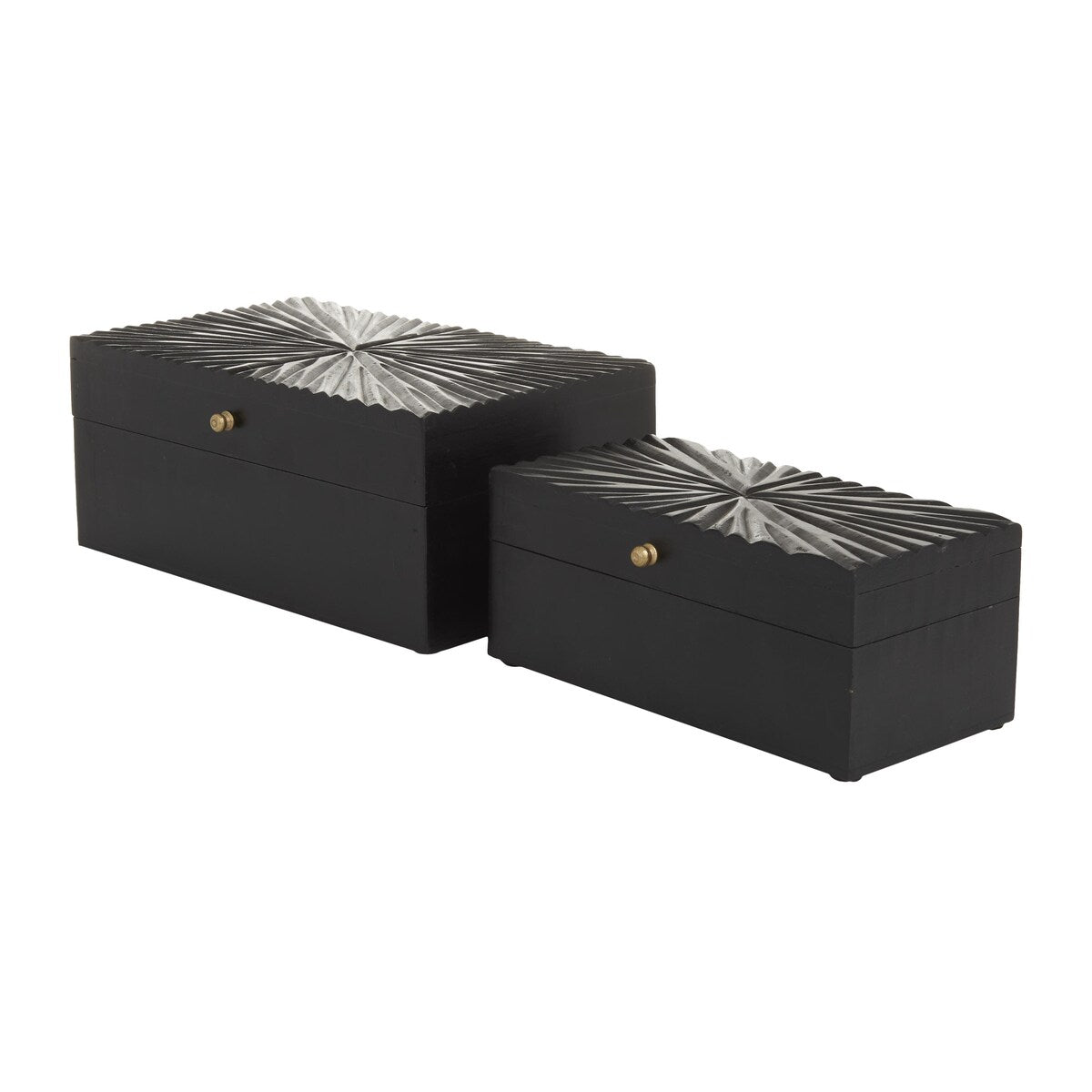 Wood Geometric Decorative Box with Hinged Lid - Set of 2 White, Black, or Gold - CosmoLiving by Cosmopolitan