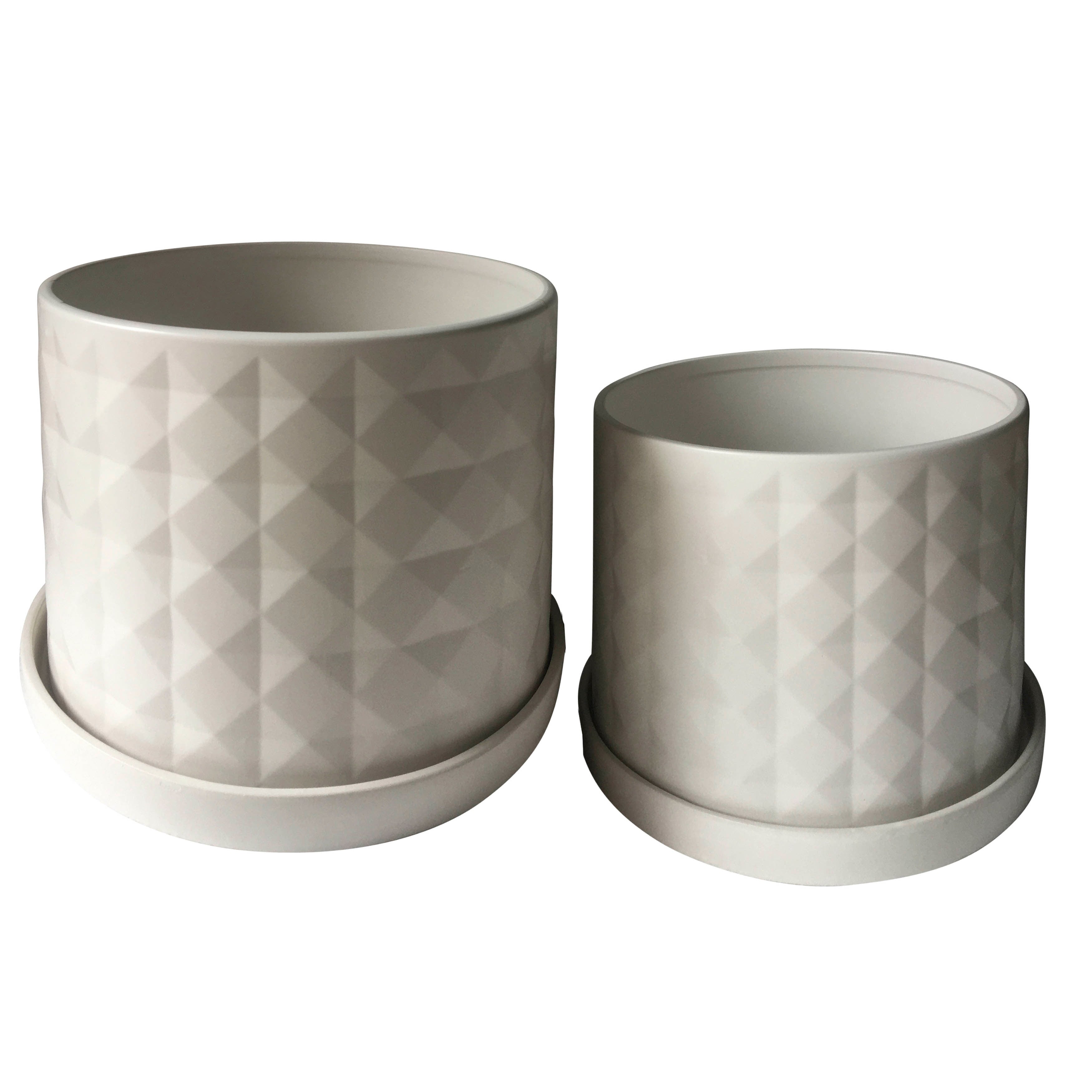 Sagebrook Home Neutral Modern Set of 2 Ceramic Planters with Saucers