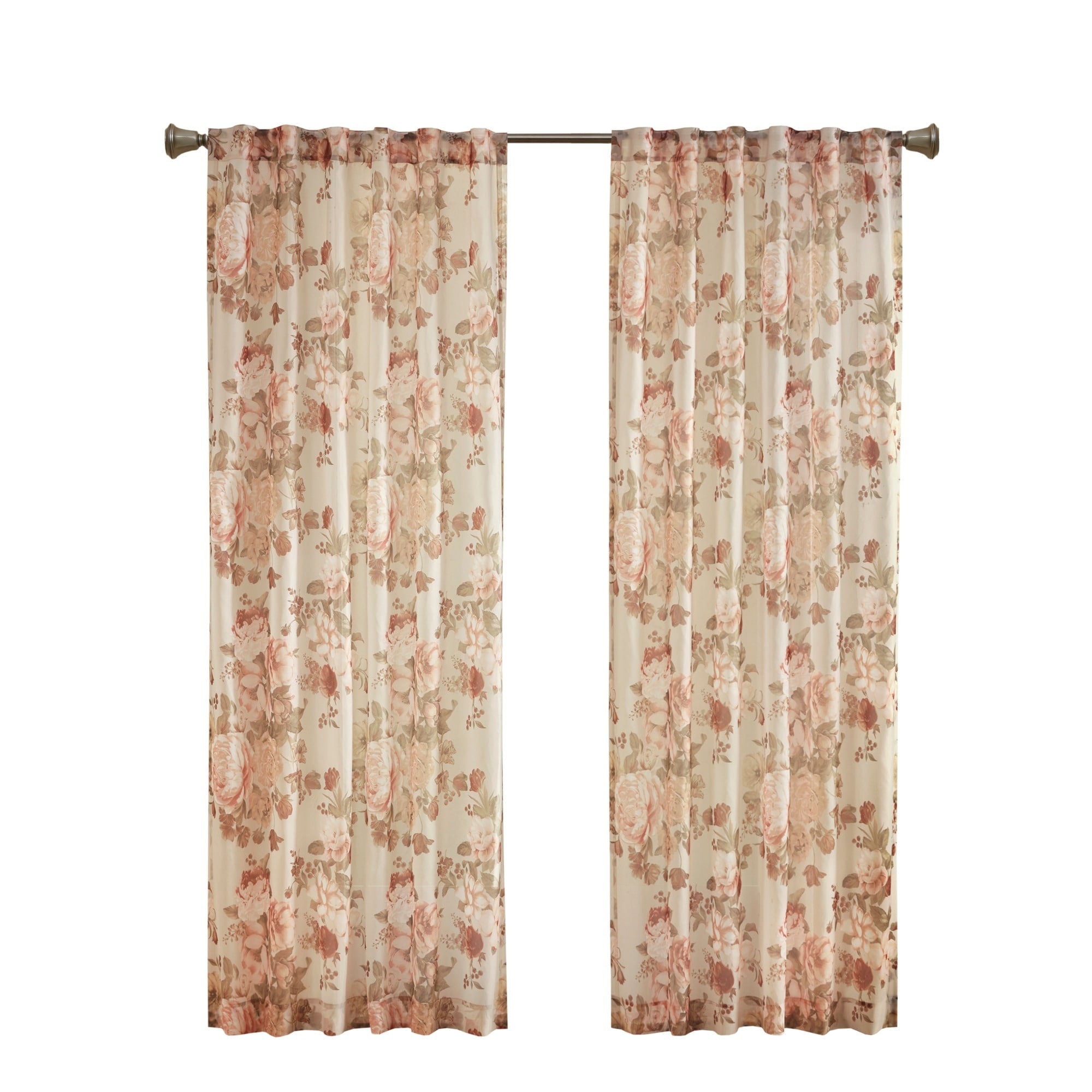 Madison Park Abelia Printed Floral Rod Pocket and Back Tab Voile Sheer Curtain