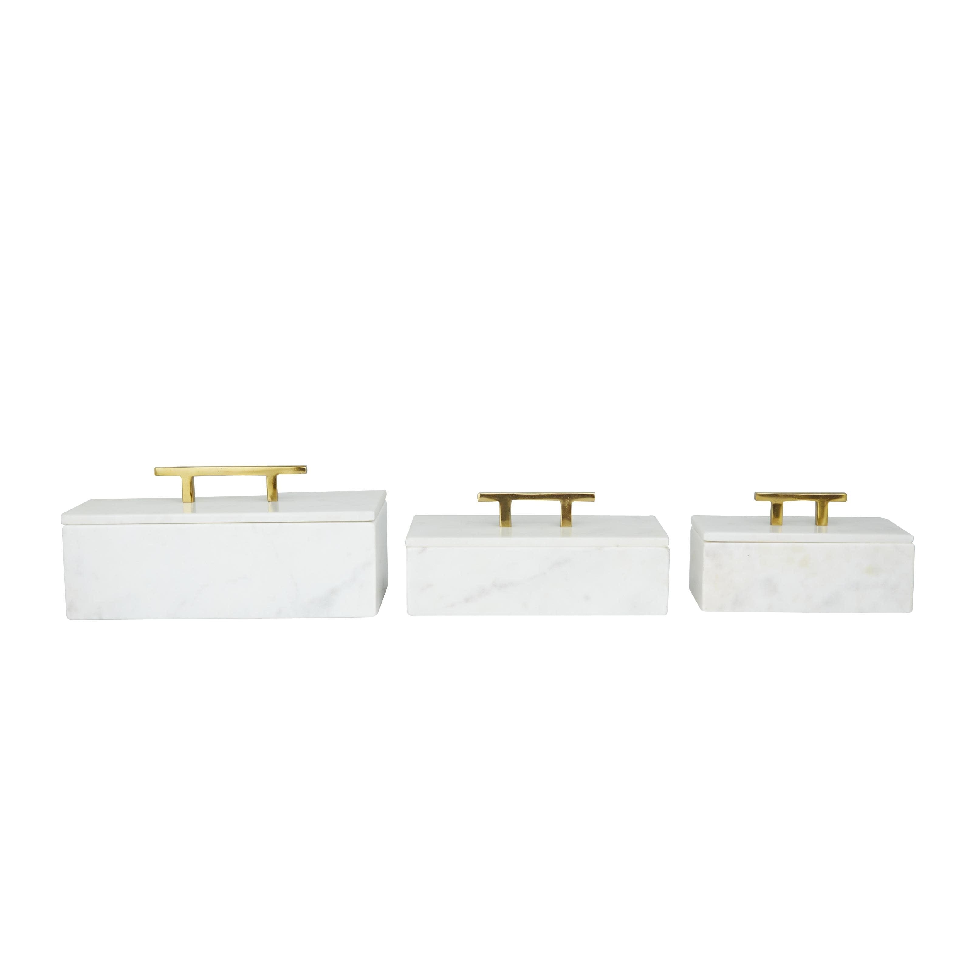 Marble Decorative Box with Gold or Silver Aluminum Handle Set of 3 - Black, White, or Green - Roche River Décor