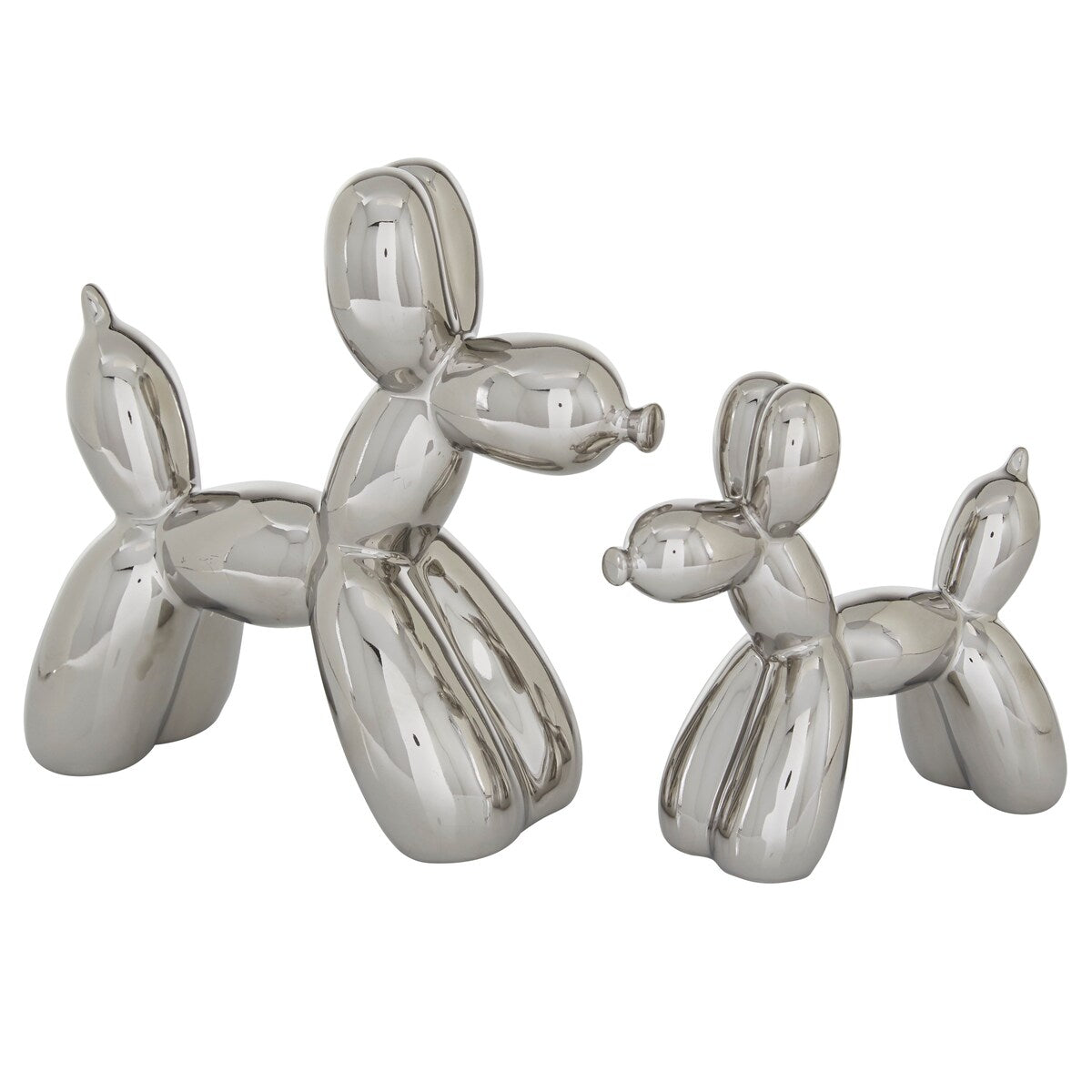 Porcelain Ceramic Dog Balloon Sculpture - Set of 2 Gold, White, black, Silver or Multi Colored - Roche River Decor