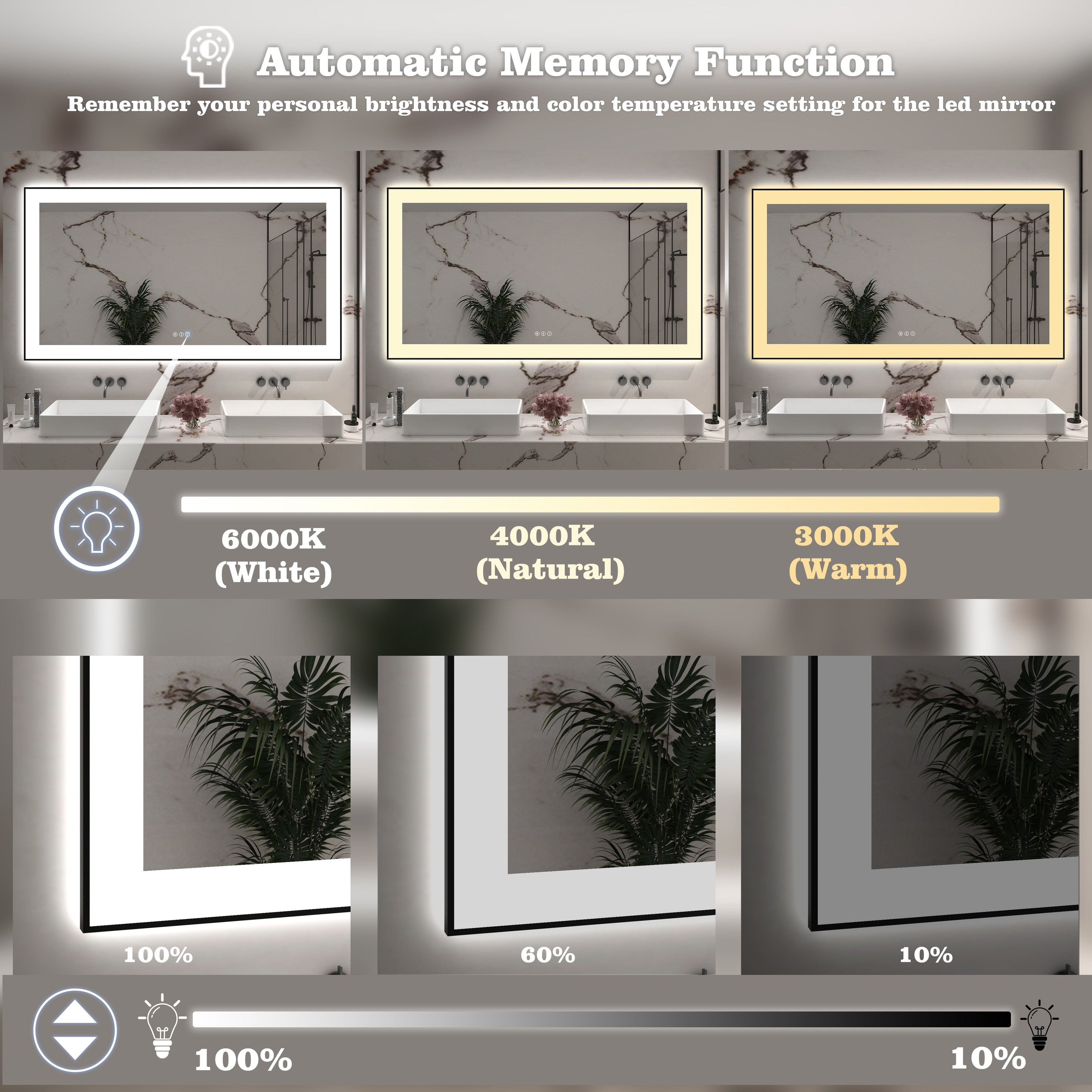 Rectangular Aluminum Framed Backlit and Front Light LED Wall Bathroom Vanity Mirror in Black - N/A