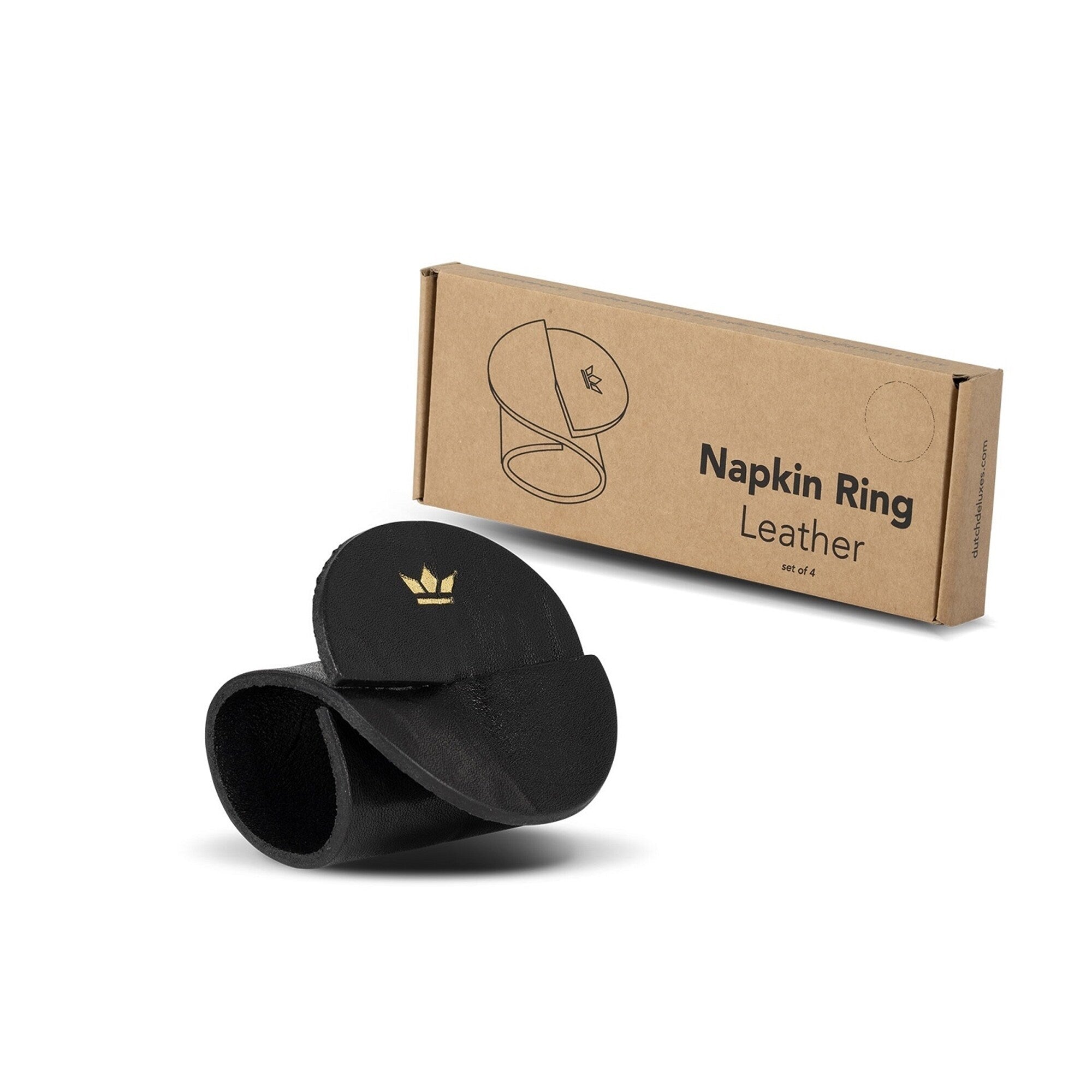 Napking Ring Leather 4 Pk Vintage Black