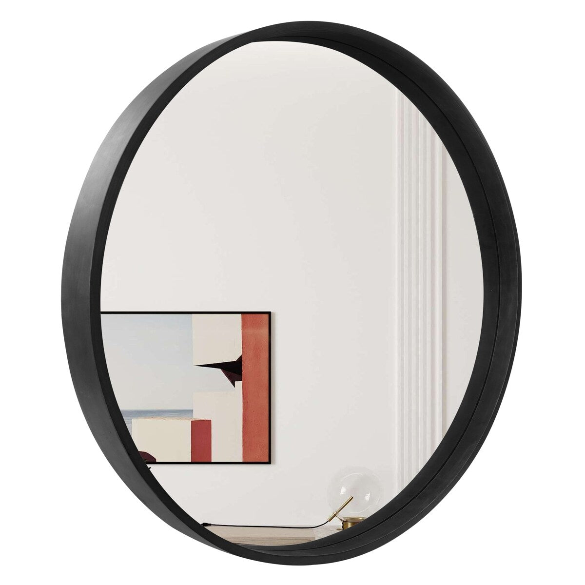 Classic Wooden Frame Farmhouse Round Wall Mirror