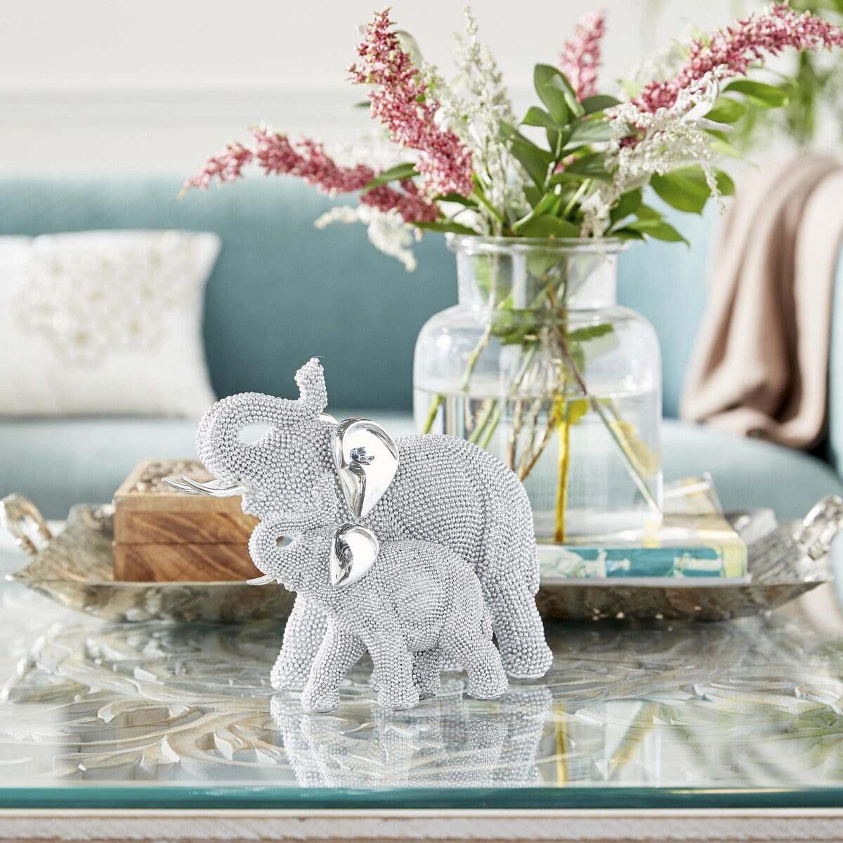 Polystone Elephant Decorative Sculpture - Silver - Roche River Decor