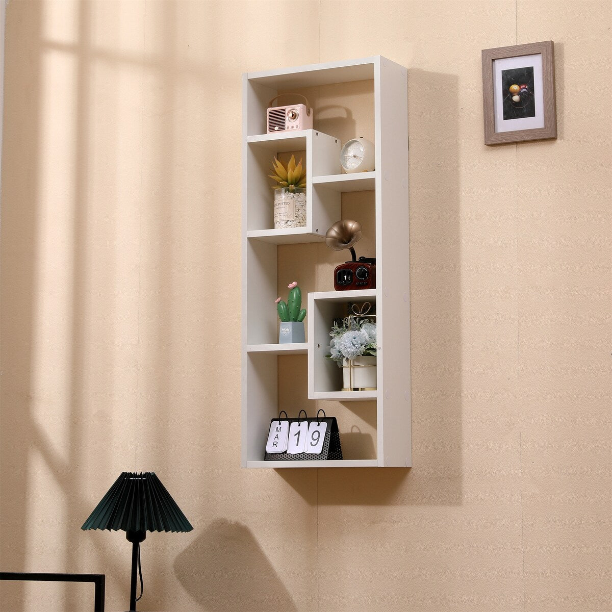 Freestanding Wood Open Bookcase with 5 Cubes