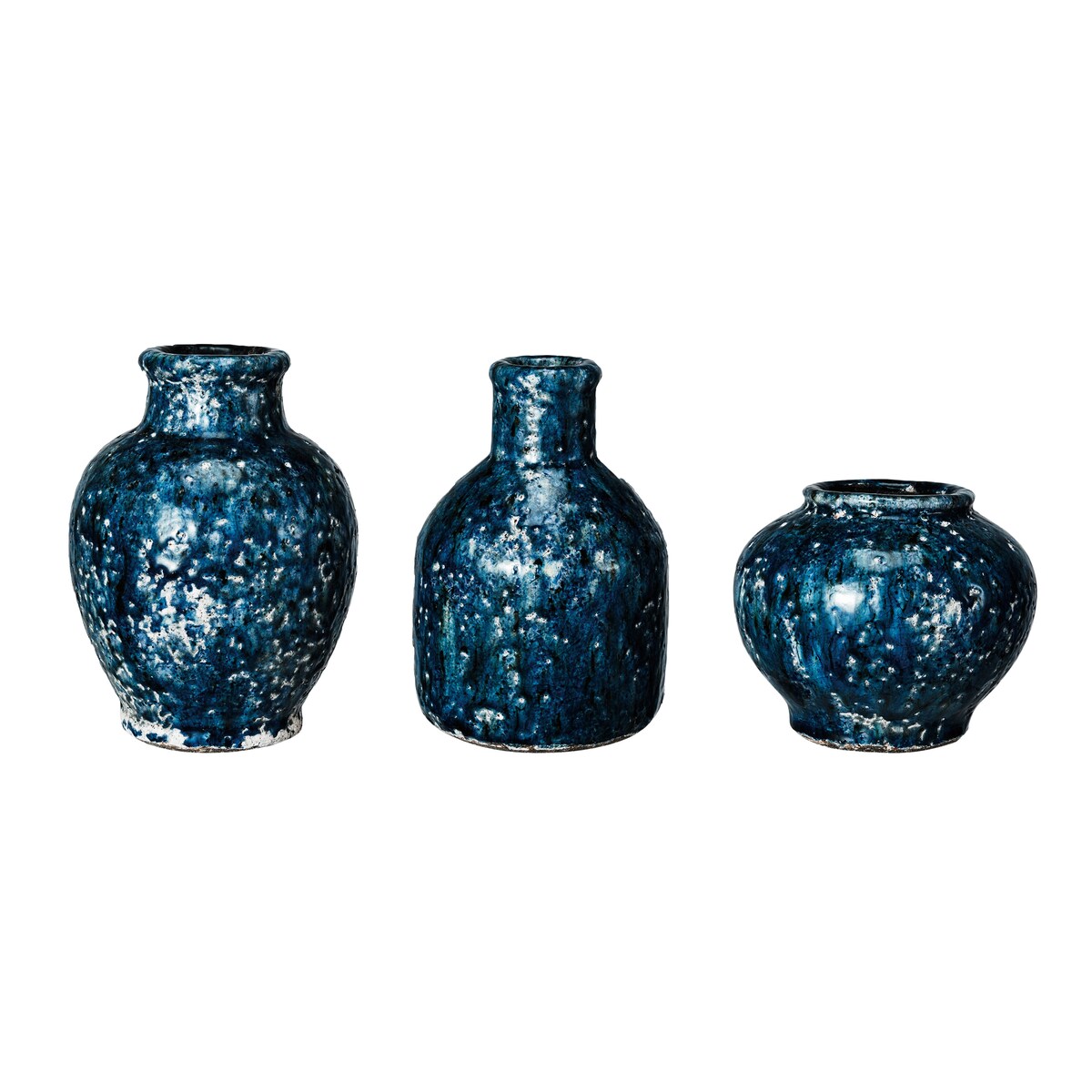 Decorative Terra-cotta Vases with Crackle Glaze, Set of 3