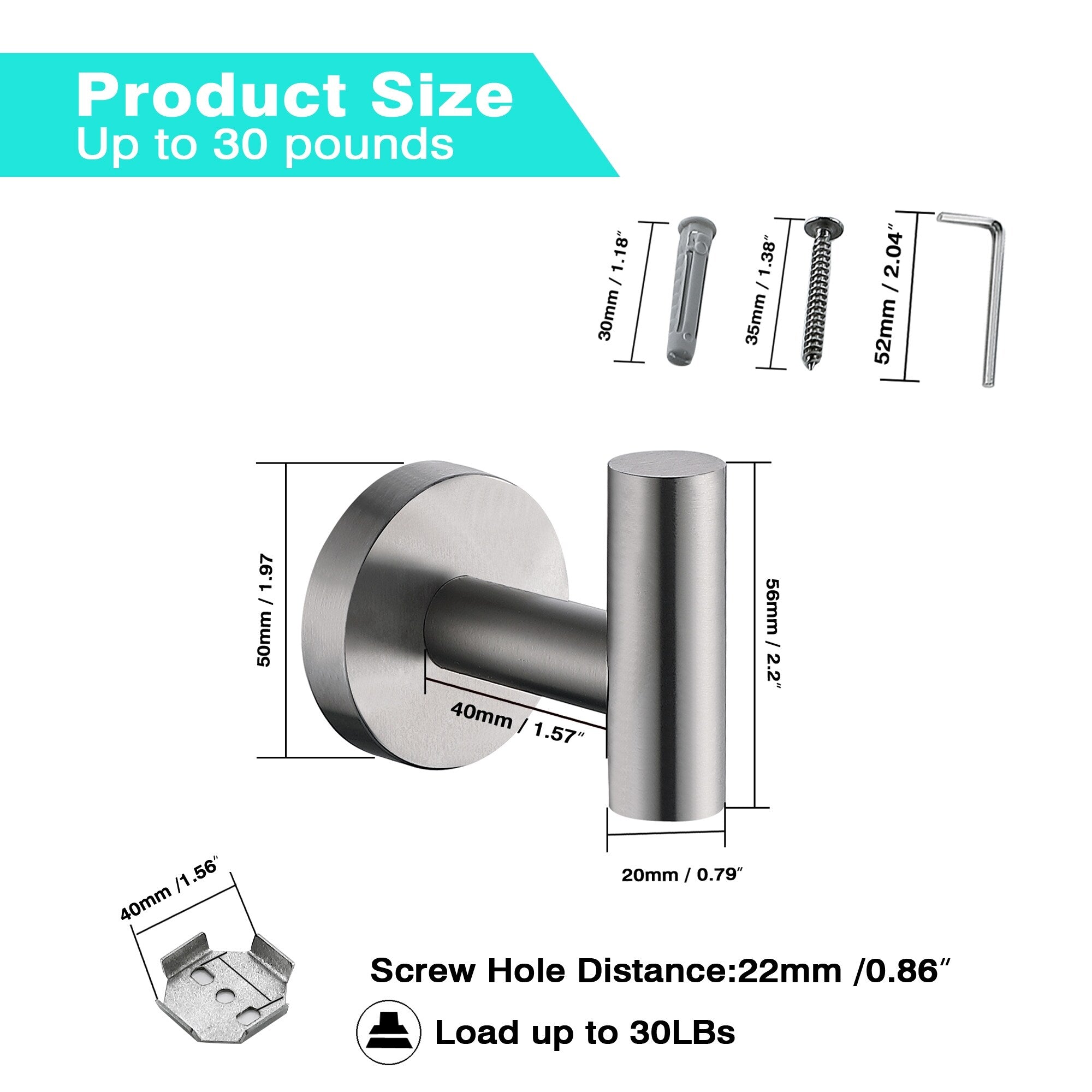 Bathroom Robe Hook Round Towel Hook in 304 Stainless Steel