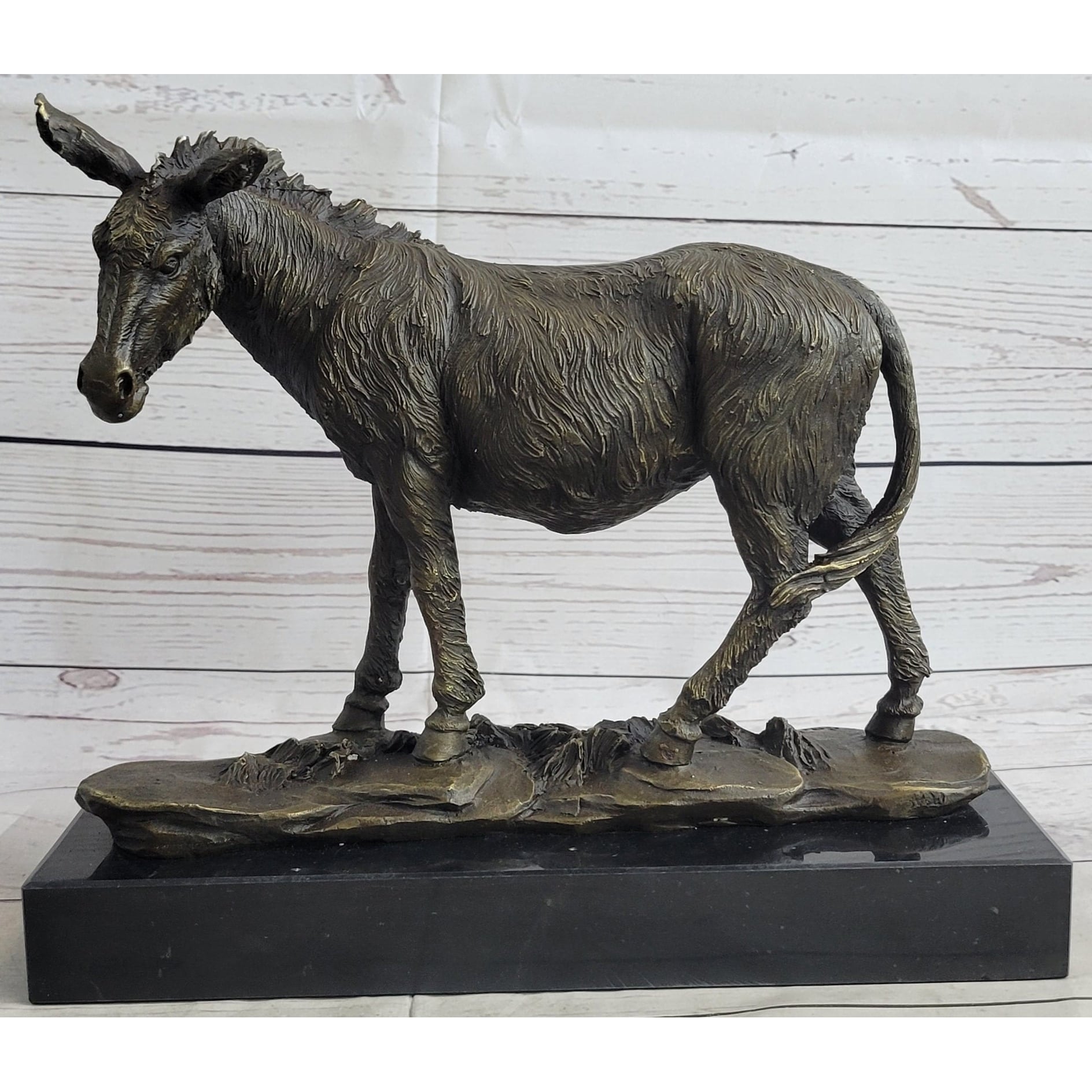 Donkey Mule Bronze Statue Sculpture Figure On Marble Base Signed Barye