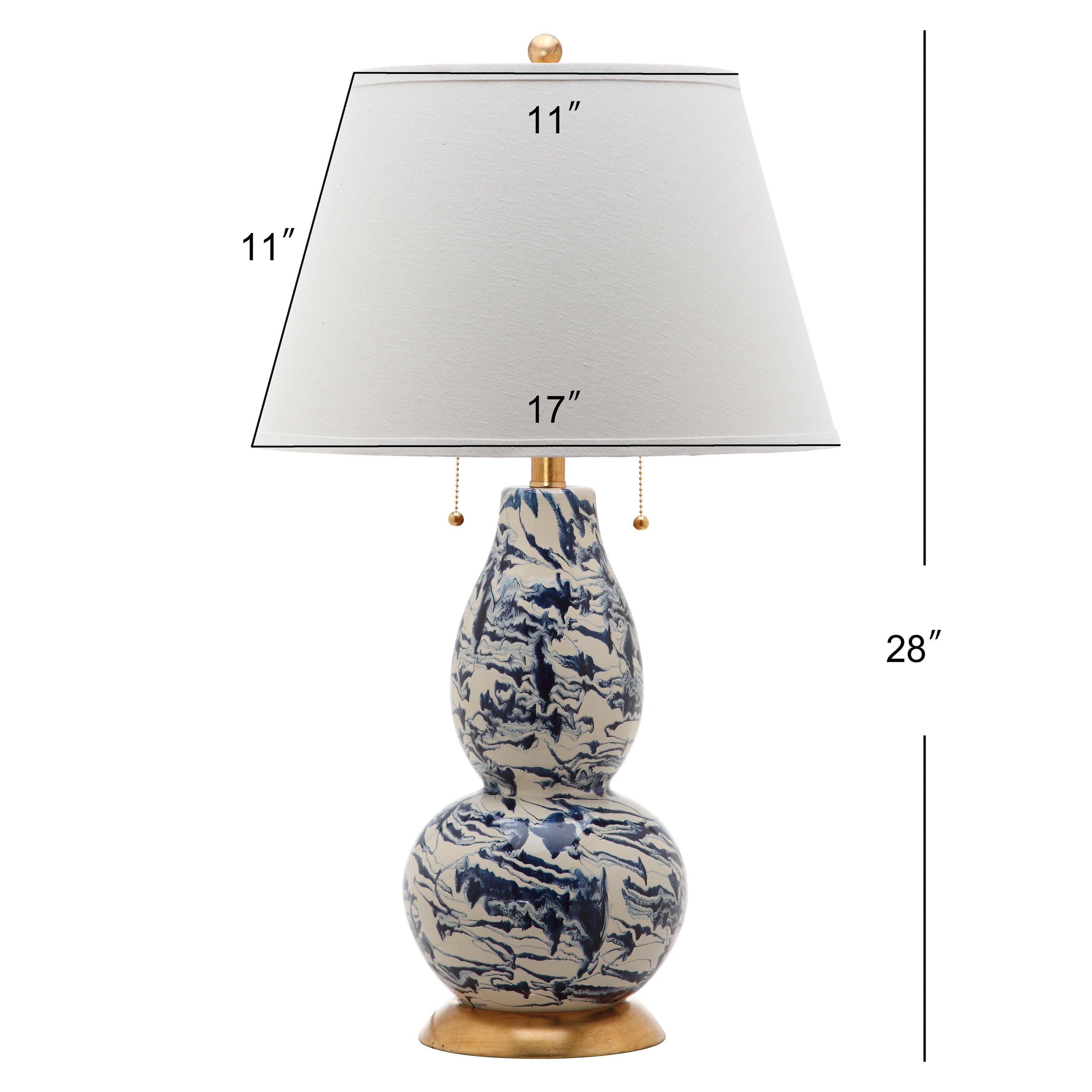 SAFAVIEH Lighting Sebrina 29-inch Navy And White Color Swirls Glass Table Lamp (Set of 2) - 17x17x28 - 17Wx17Dx28H