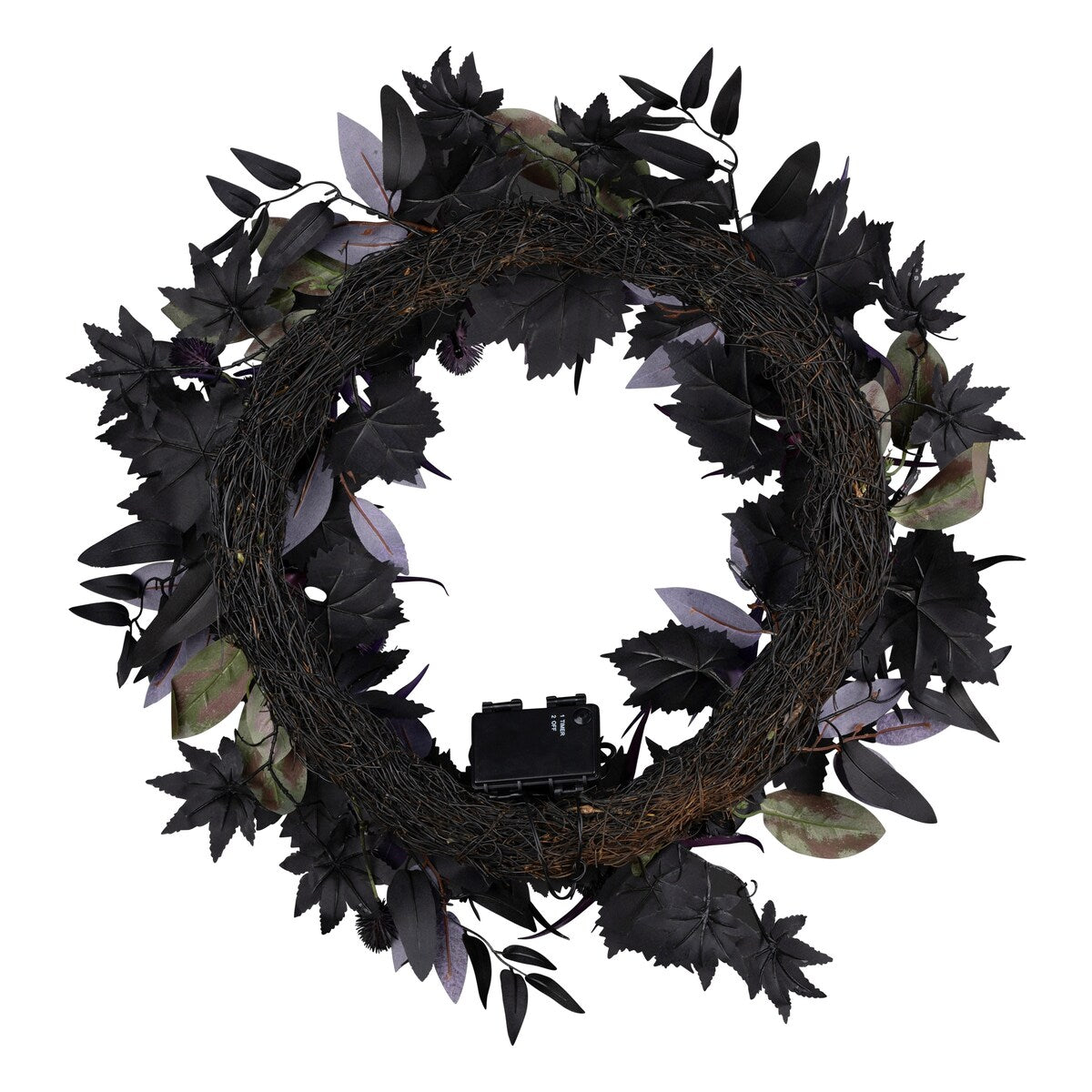 National Tree Company 24 Artificial Scare in the Air Halloween Wreath, 30 Purple LED Lights, Battery Operated