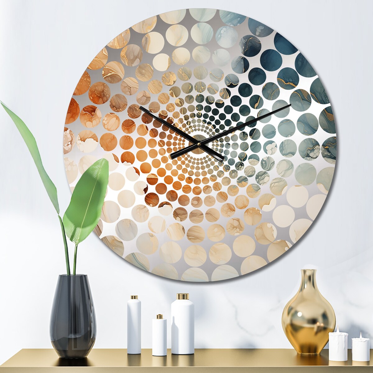 Designart Abstract Beige And Gold Geyser Paint V Beige Abstract Shapes Clocks Modern Wall Clocks For Hallway Décor