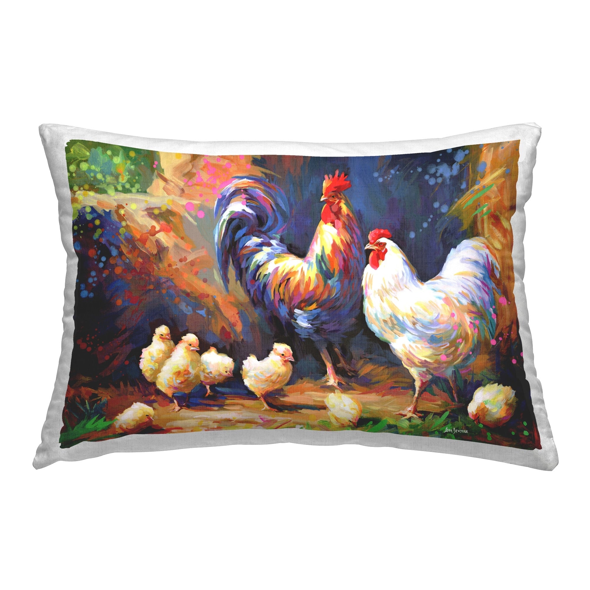 Stupell Chicken Family Paint Splatter Decorative Printed Throw Pillow Design by Leon Devenice