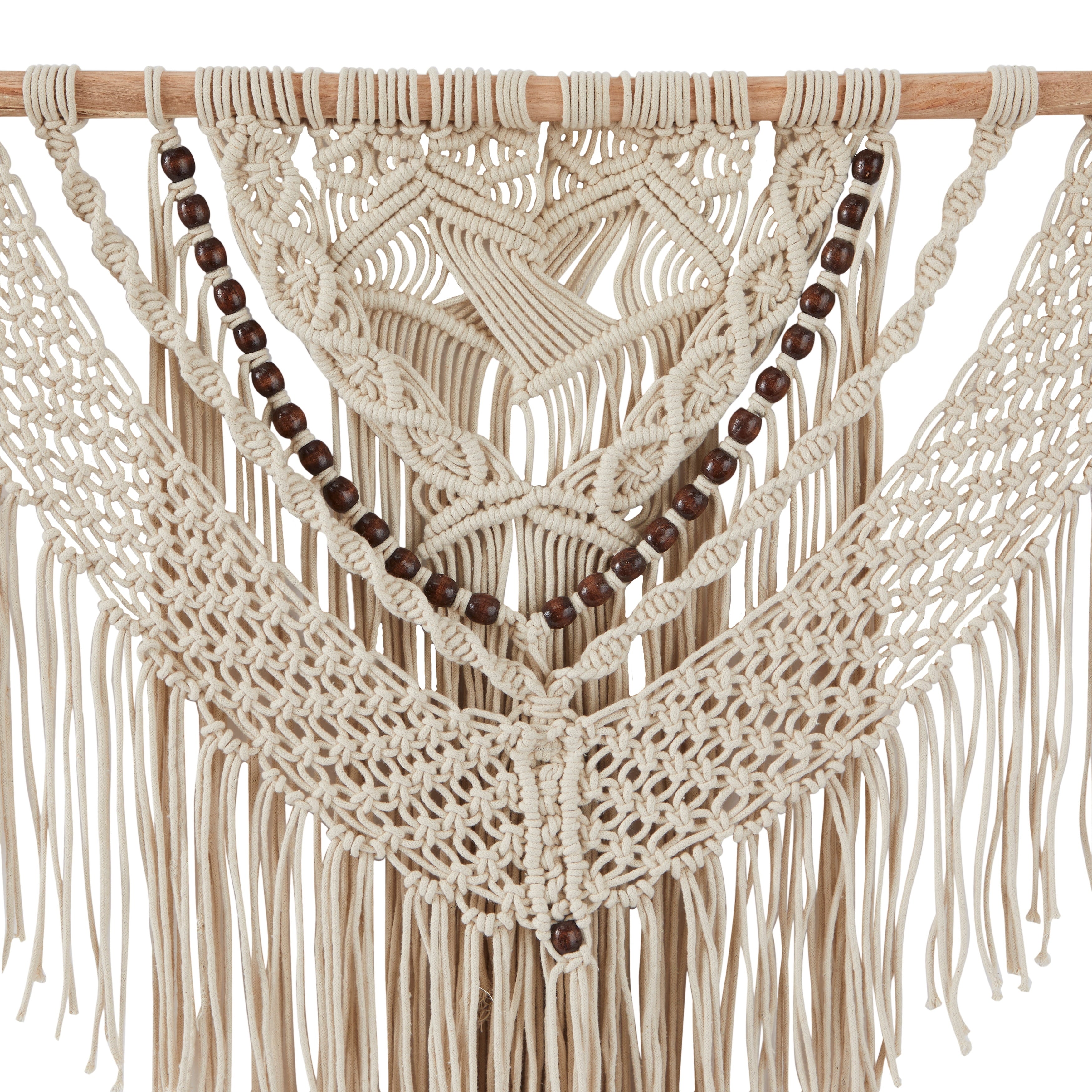 Cotton Handmade Intricately Weaved Macrame Wall Decor with Beaded Fringe Tassels - Gray or Cream