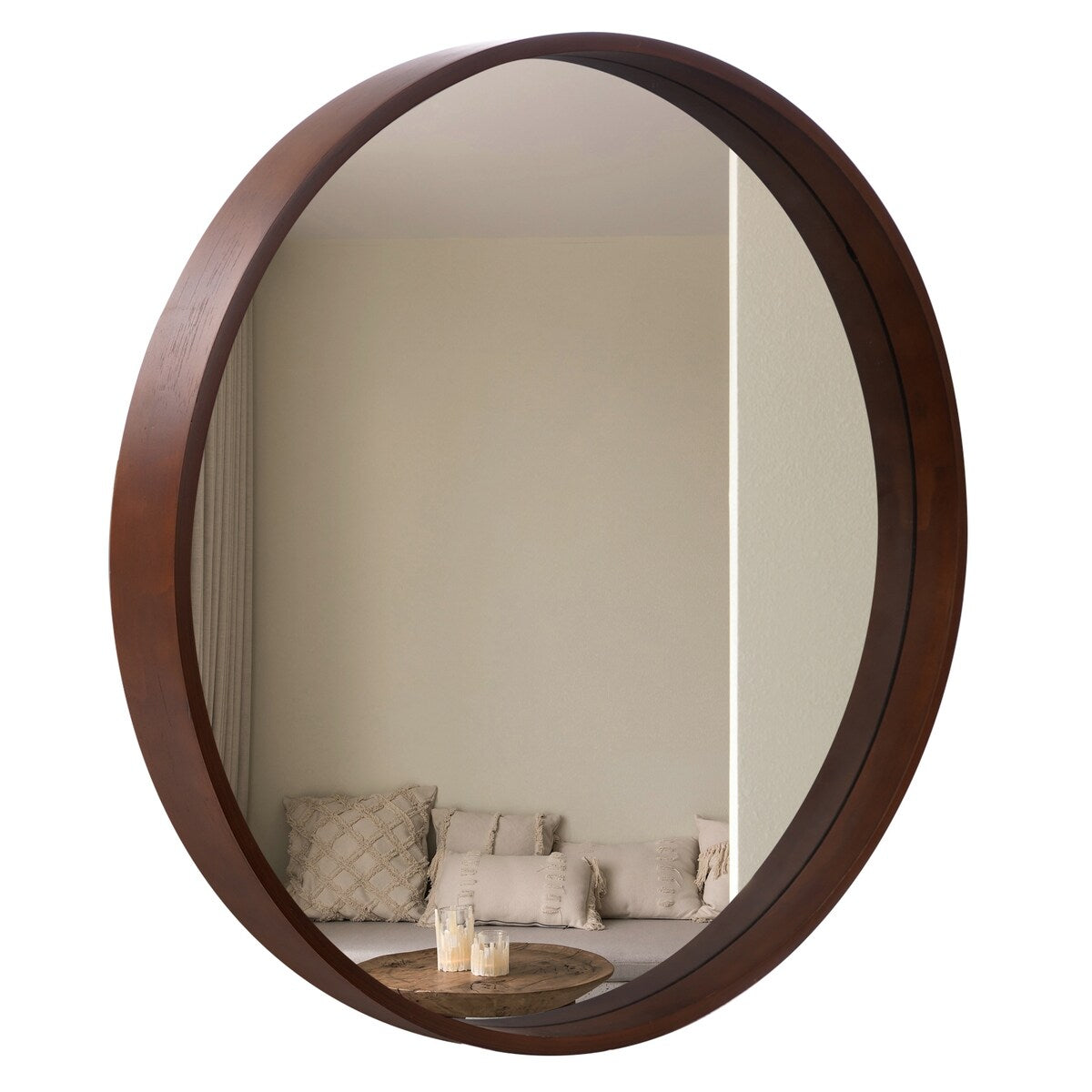 Classic Wooden Frame Farmhouse Round Wall Mirror