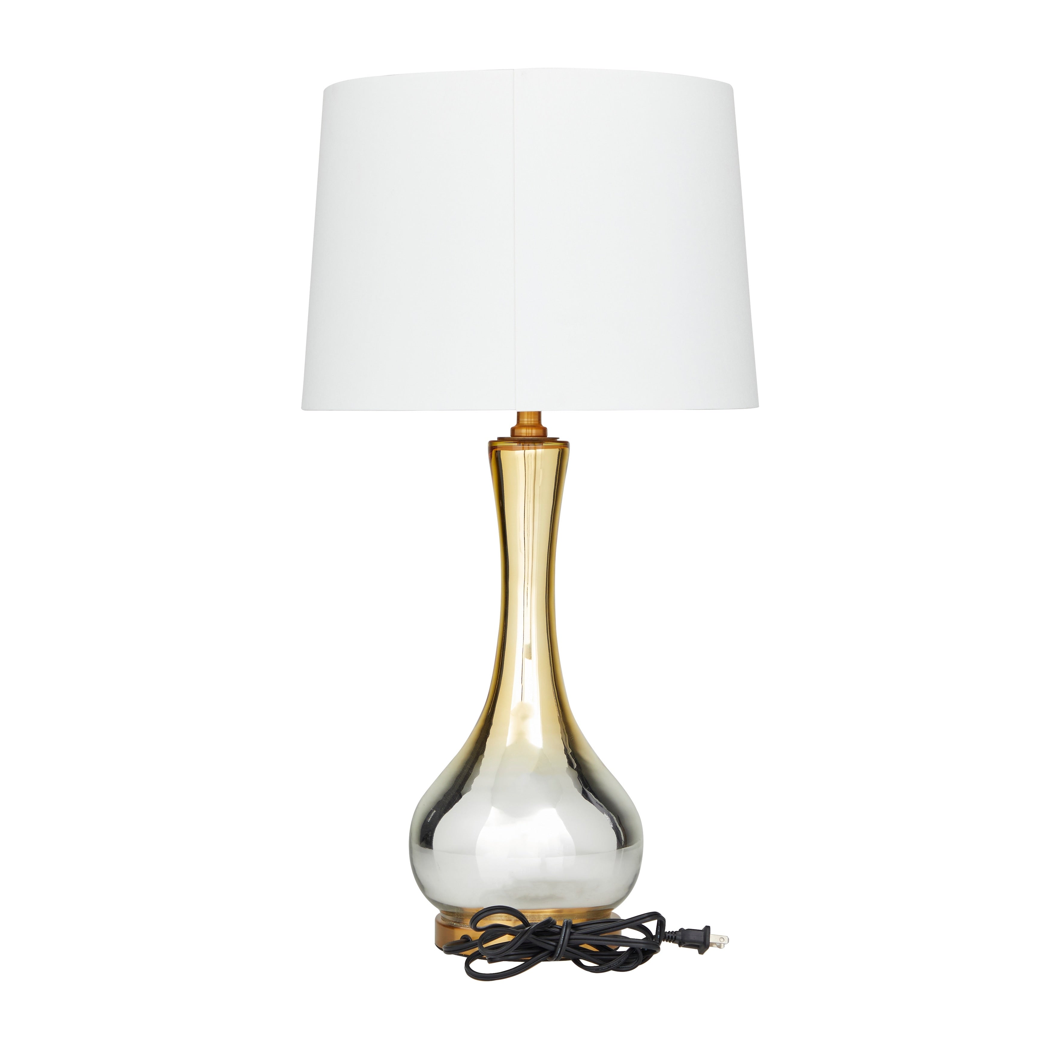 Gold Glass Table Lamp with Drum Shade