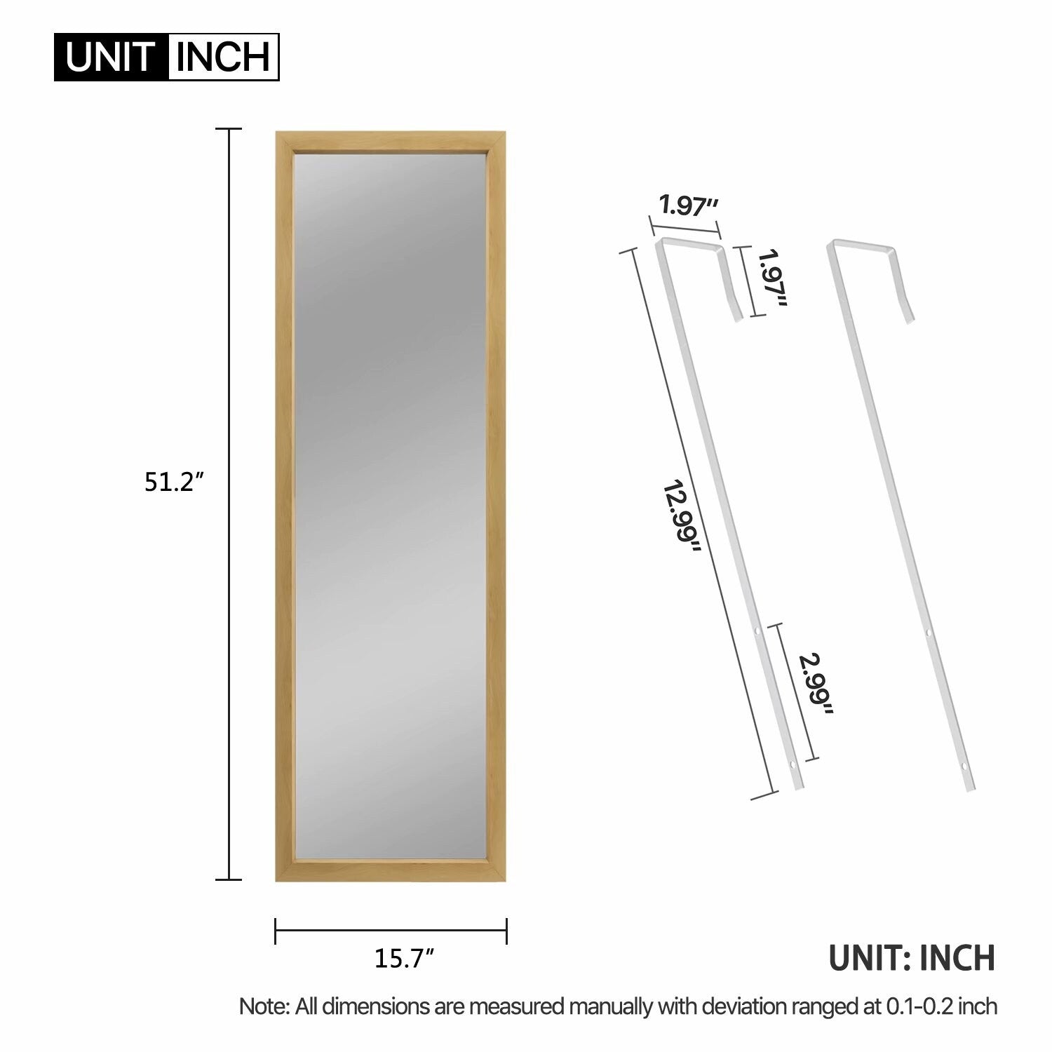 Modern Full-length Rectangular Wall-Mounted Hanging Door Mirror