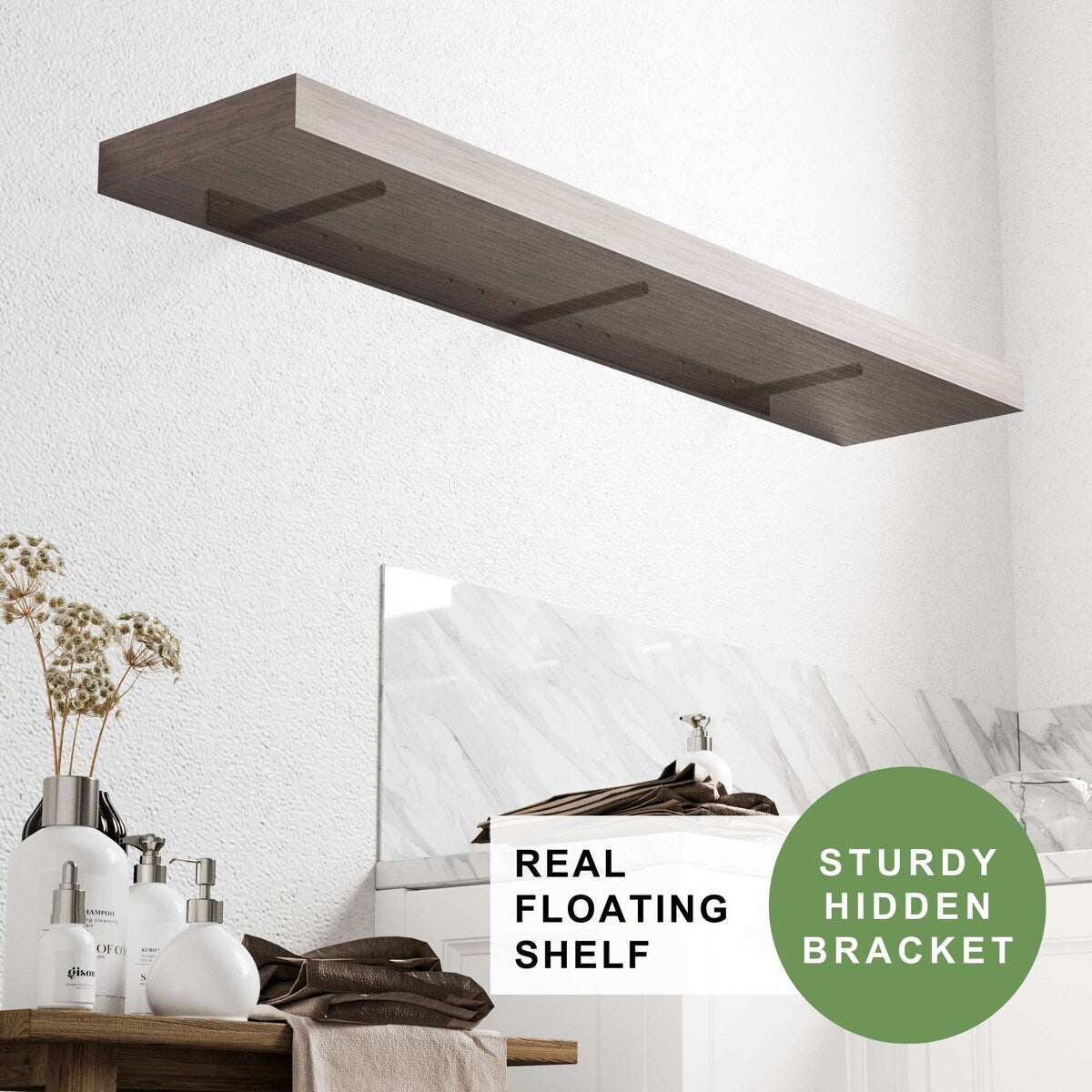 Wallniture Ronda 48 inch Walnut Floating Shelf, Floating Bookshelves for Wall, Wall Shelves with Hidden Bracket