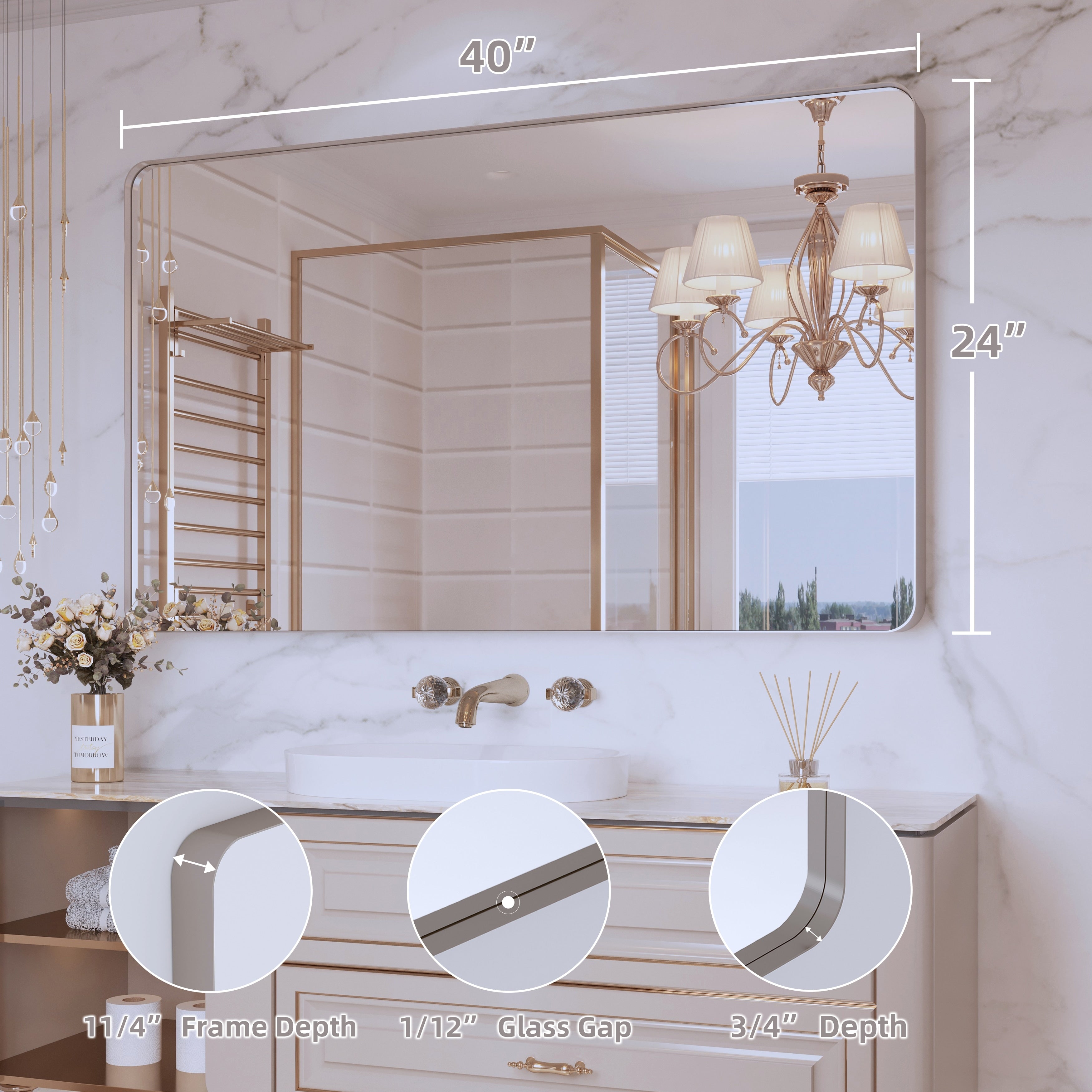 QuivaraView Rectangular Aluminum Framed Bathroom Vanity Mirror